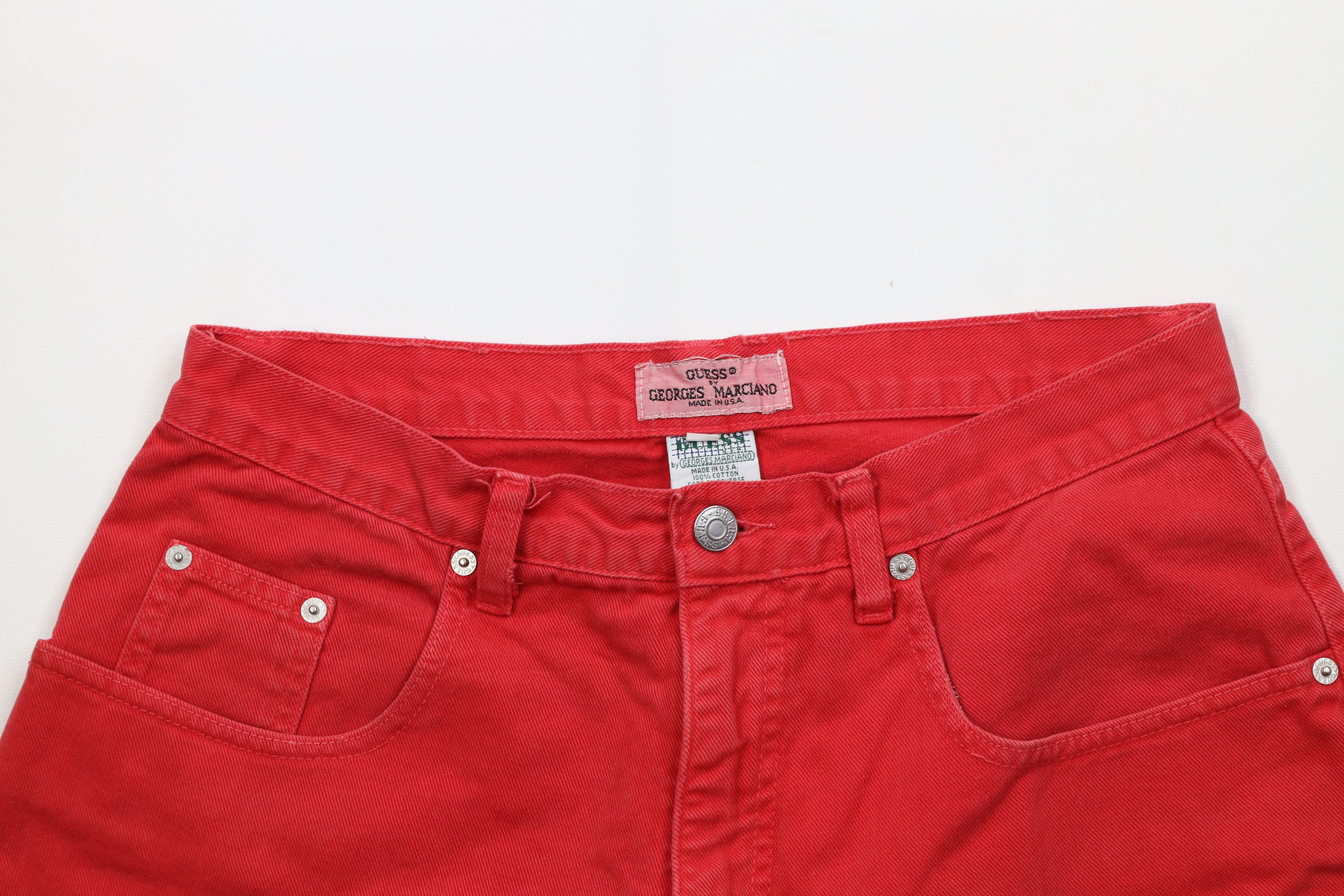 Guess Vintage 90s Guess Spell Out Denim Jean Shorts Red Cotton USA Size US 31 - 2 Thumbnail