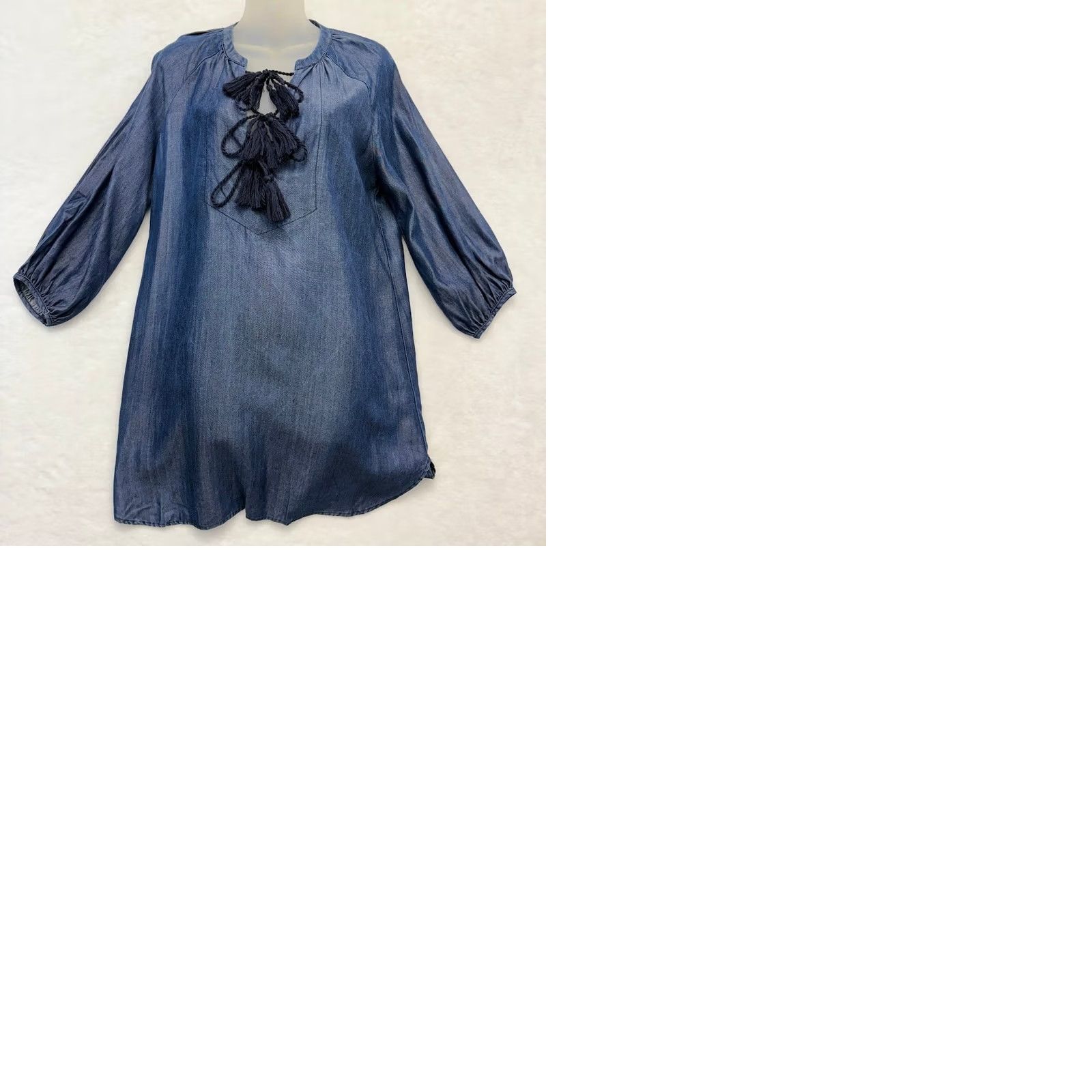 Vintage Honey Punch Dress Womens S Blue Chambray Denim Boho Tassel Peasant Blouse Tunic Mini Size Size S / US 4 / IT 40 - 9 Thumbnail