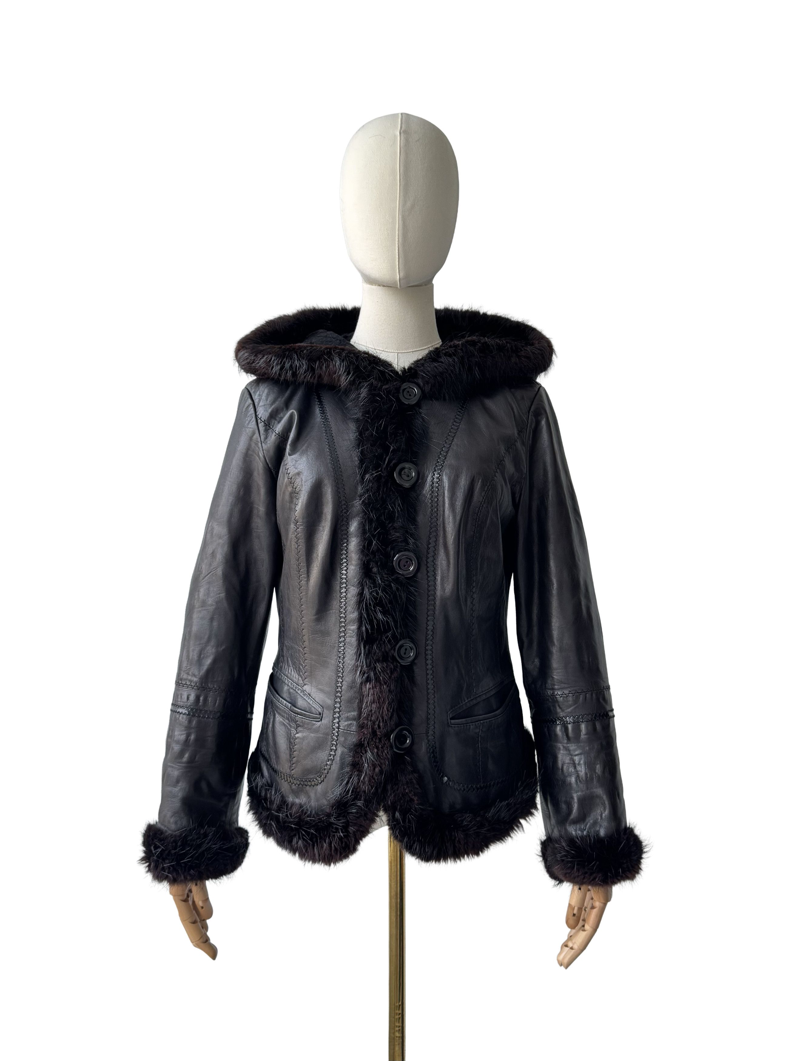 Vintage Vintage Cropped Leather Hooded Jacket Size L / US 10 / IT 46 - 2 Thumbnail