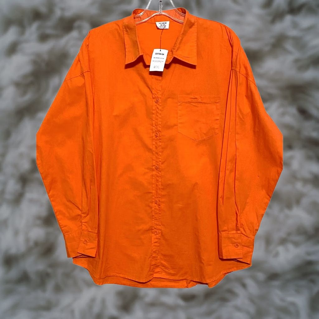Cotton On VINTAGE? No. Cotton:On Oversized Orange Button Dad Shirt Womens XS Organic Cotton Casual NWT Size XS / US 0-2 / IT 36-38 - 1 Thumbnail