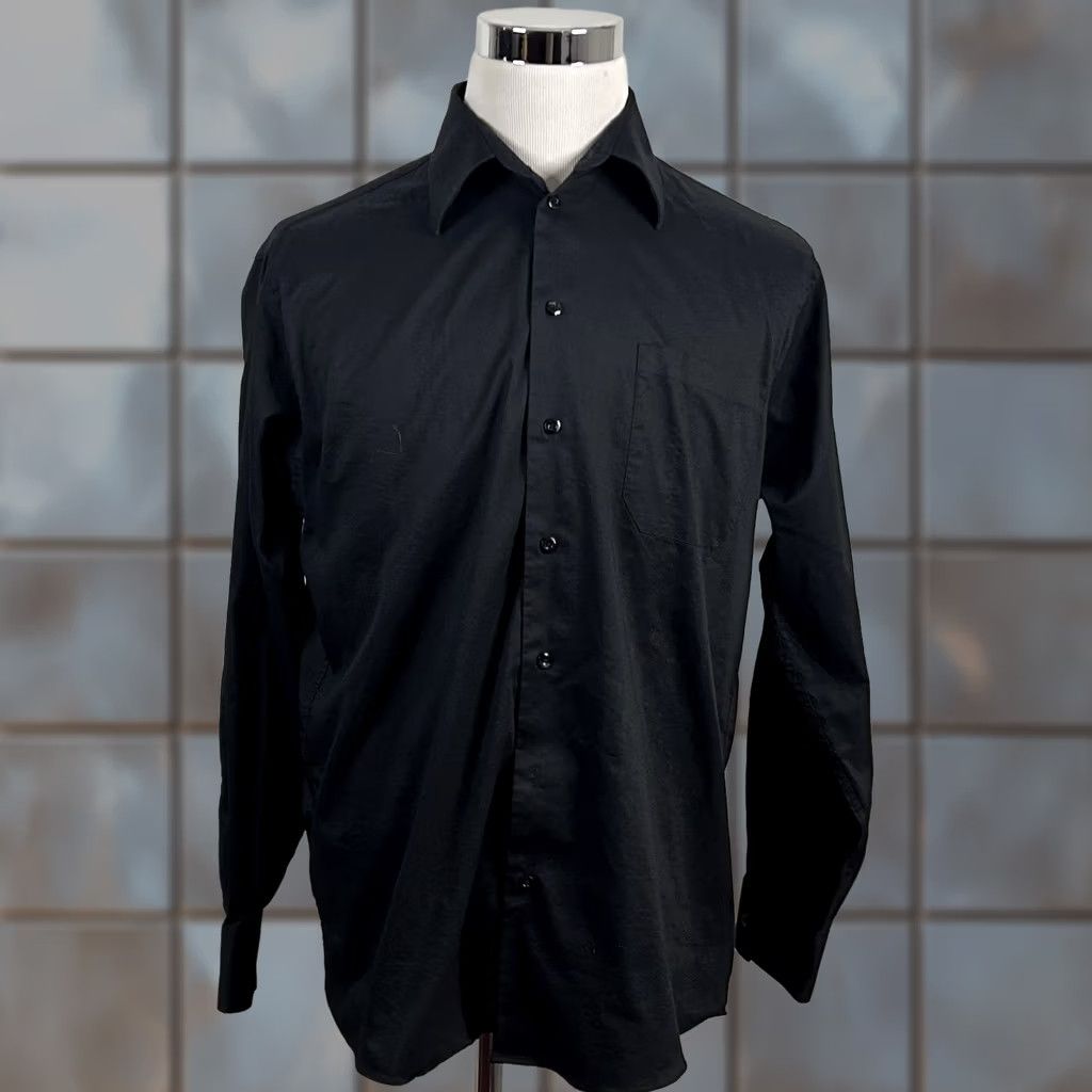 Vintage Kenneth Cole Reaction Dress Shirt Black Cotton Blend Slim 16.5 34/35 Mens Casual Business Shirt Size 46R - 1 Thumbnail