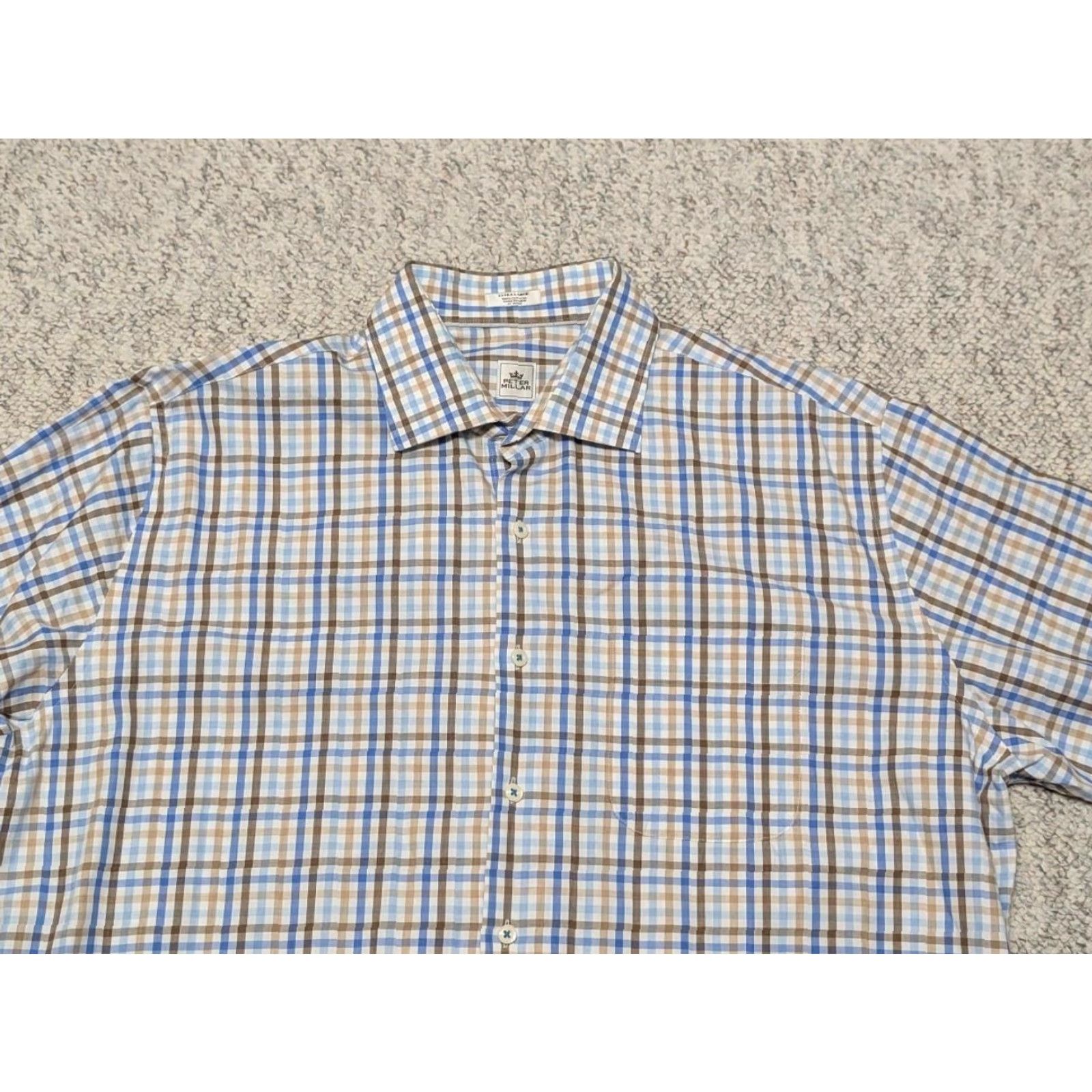 Peter Millar PETER MILLAR long sleeve GINGHAM cotton shirt XL blue plaid men's shirt XL Size US XL / EU 56 / 4 - 3 Thumbnail