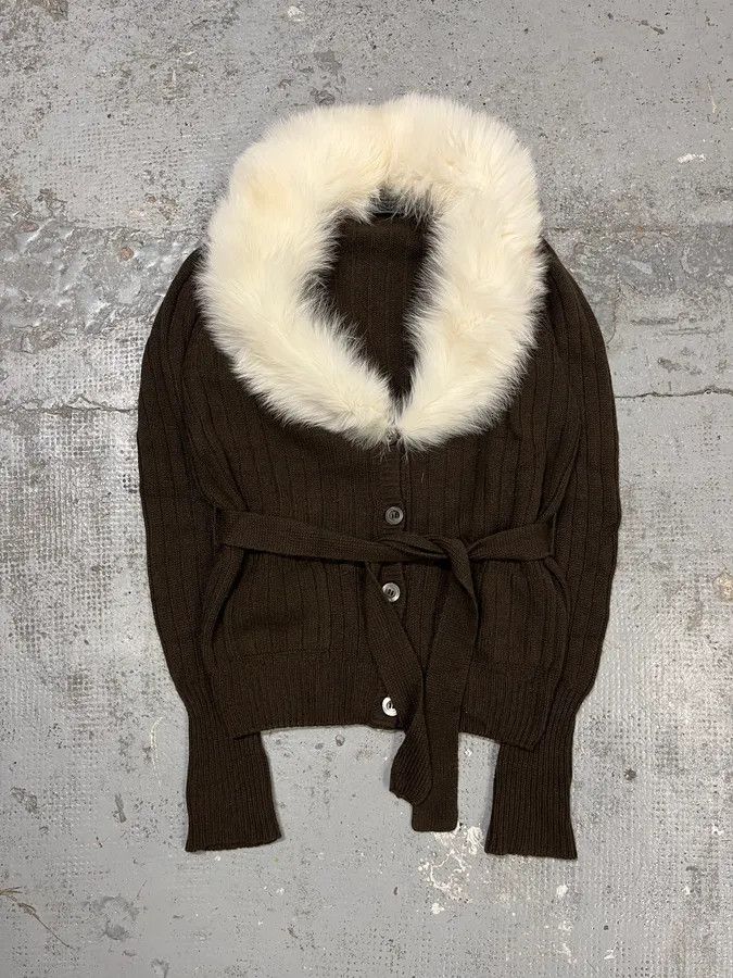 Prada 2000s Prada Brown Fur Collar Cardigan Sweater Size M / US 6-8 / IT 42-44 - 2 Thumbnail