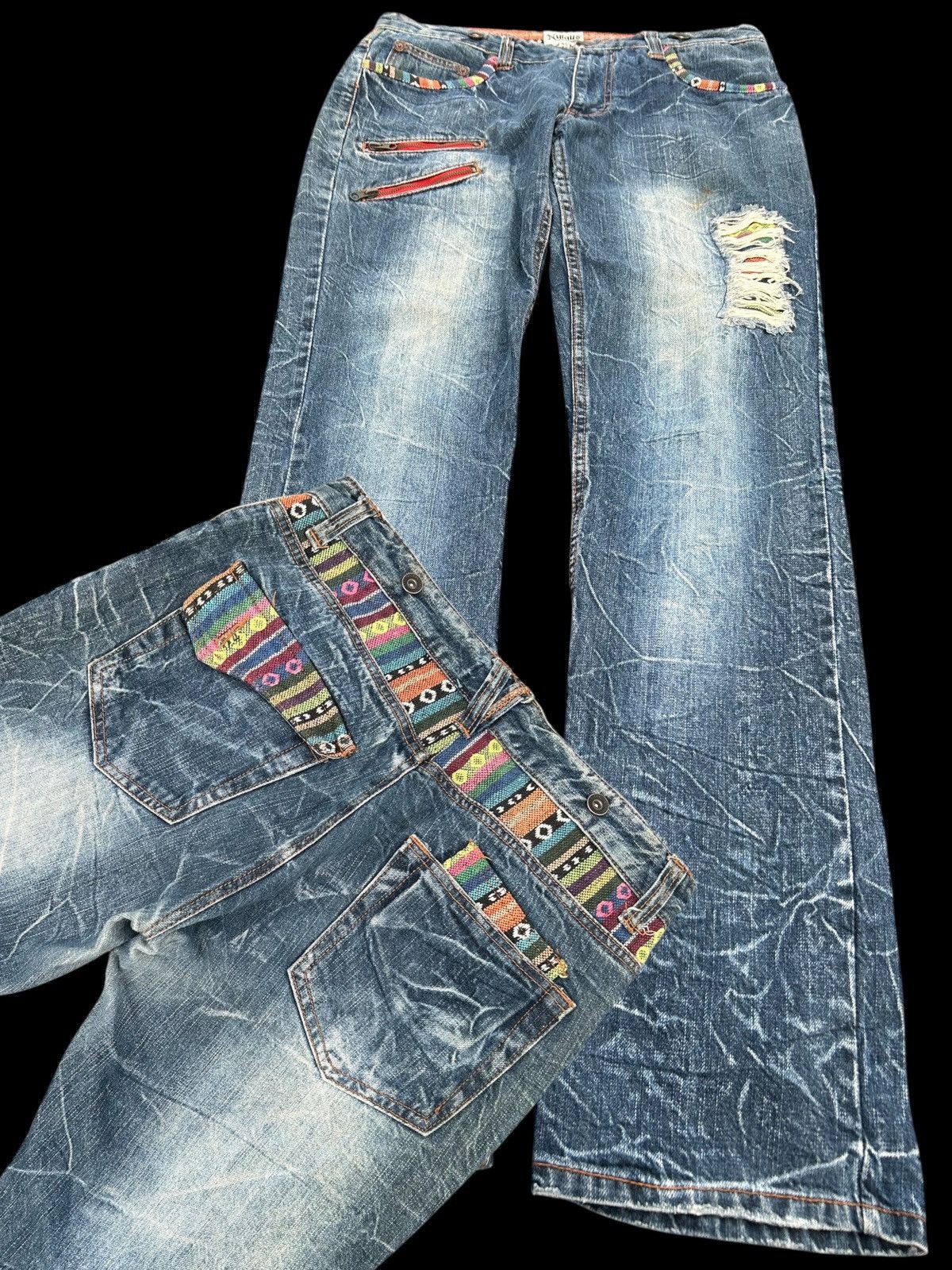 Japanese Brand × Kapital × Vintage Japanese Nylaus Distressed Punk Vintage Denim Jeans Size US 33 - 1 Thumbnail