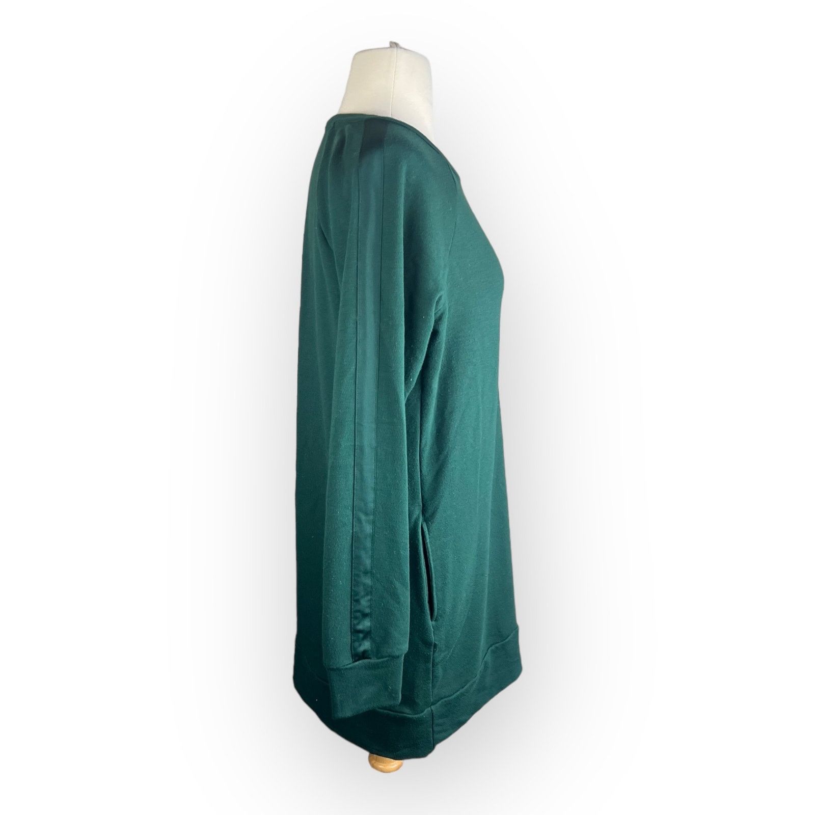 Macys Ideology Forest Green Tunic Sweatshirt - Satin Accents Size M / US 6-8 / IT 42-44 - 2 Thumbnail