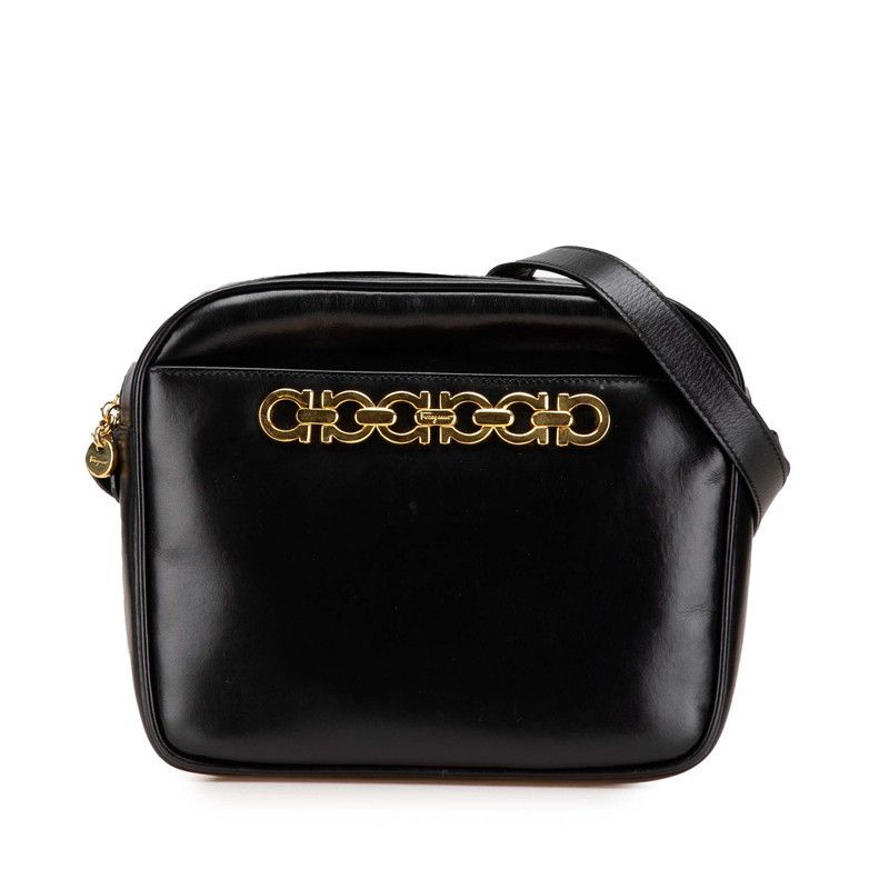 Salvatore Ferragamo Salvatore Ferragamo Gancini Leather Shoulder Bag Leather Crossbody Bag Ba21 5195 in Black, Women's