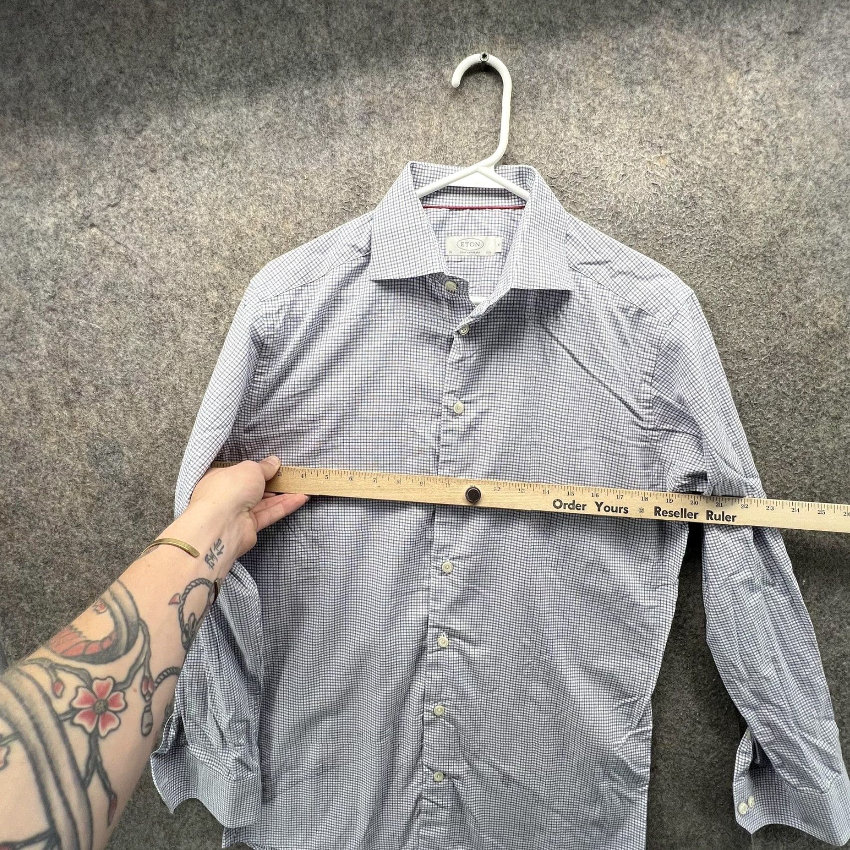 Eton Eton Dress Shirt Mens Medium Blue Check Slim Fit Long Sleeve Button Front Shirt Size 40R - 4 Thumbnail