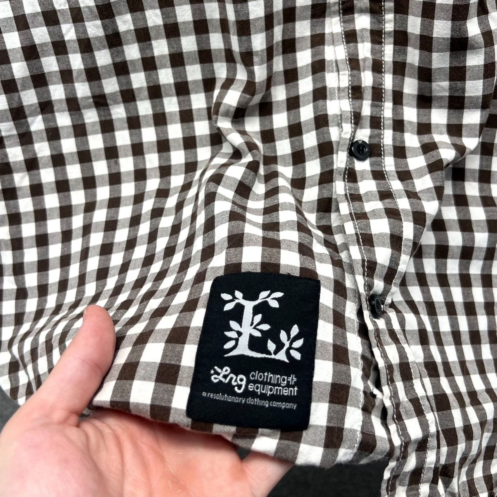 Vintage LRG Shirt Mens XL Brown White Gingham Checkered Button Down Cotton Patch Casual Size US XL / EU 56 / 4 - 4 Thumbnail