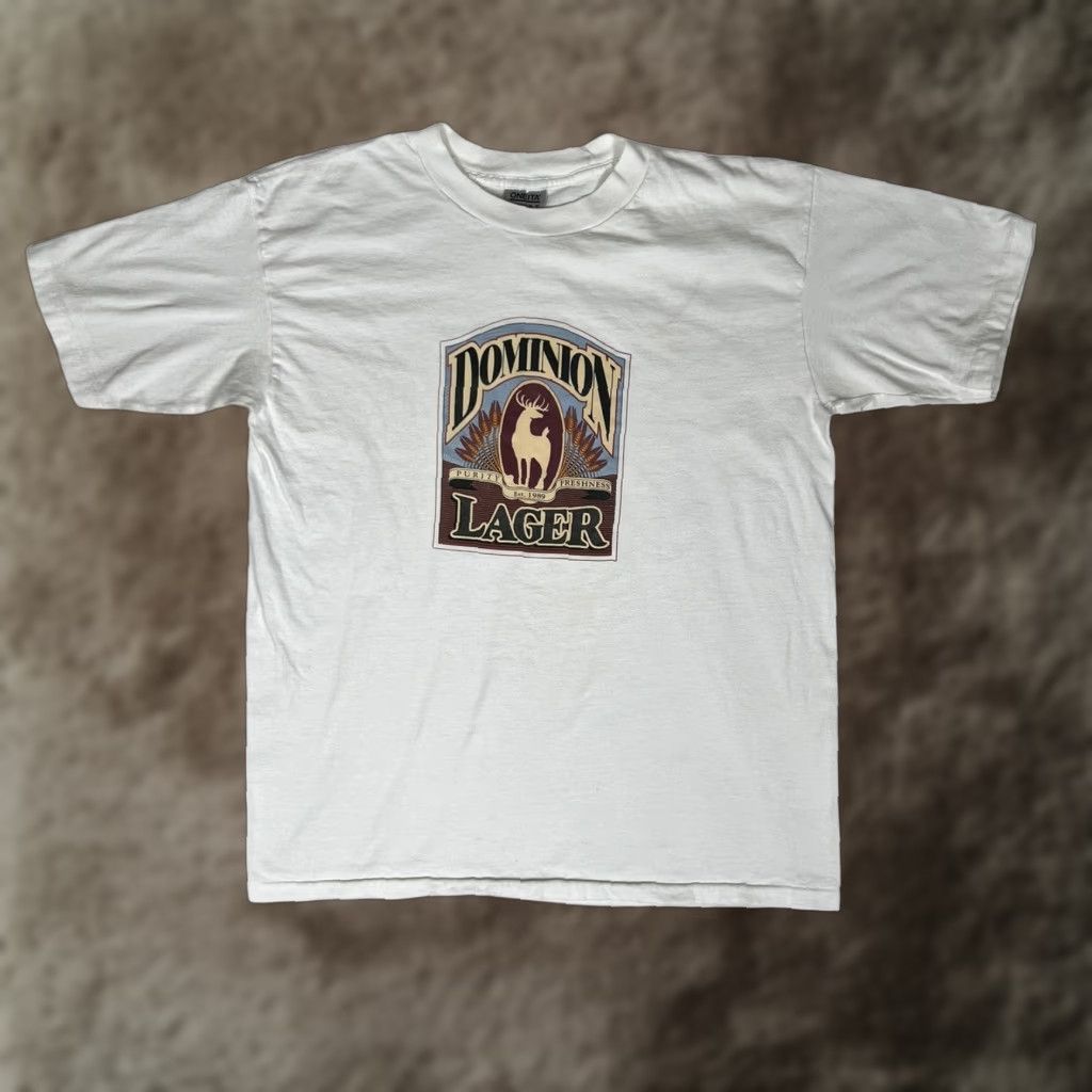Vintage VINTAGE Dominion Lager T-Shirt XL 90s Beer USA White Cotton Short Sleeve Crew Neck Men Single Stitch Made in USA Size US XL / EU 56 / 4 - 1 Thumbnail