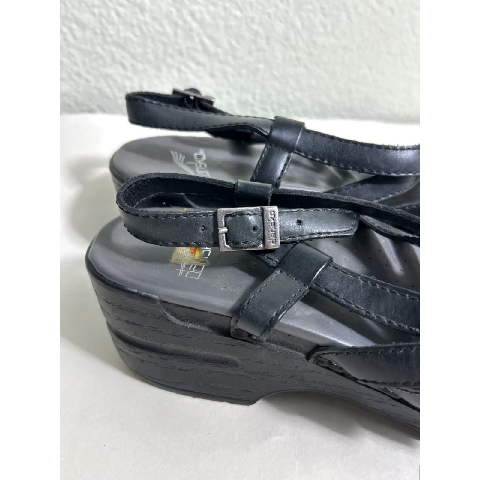 Dansko DANSKO Womens Sandal Open Toe Strappy Leather Wedge Black Size 7 US 7 EUR 37 Size US 7 / IT 37 - 4 Thumbnail