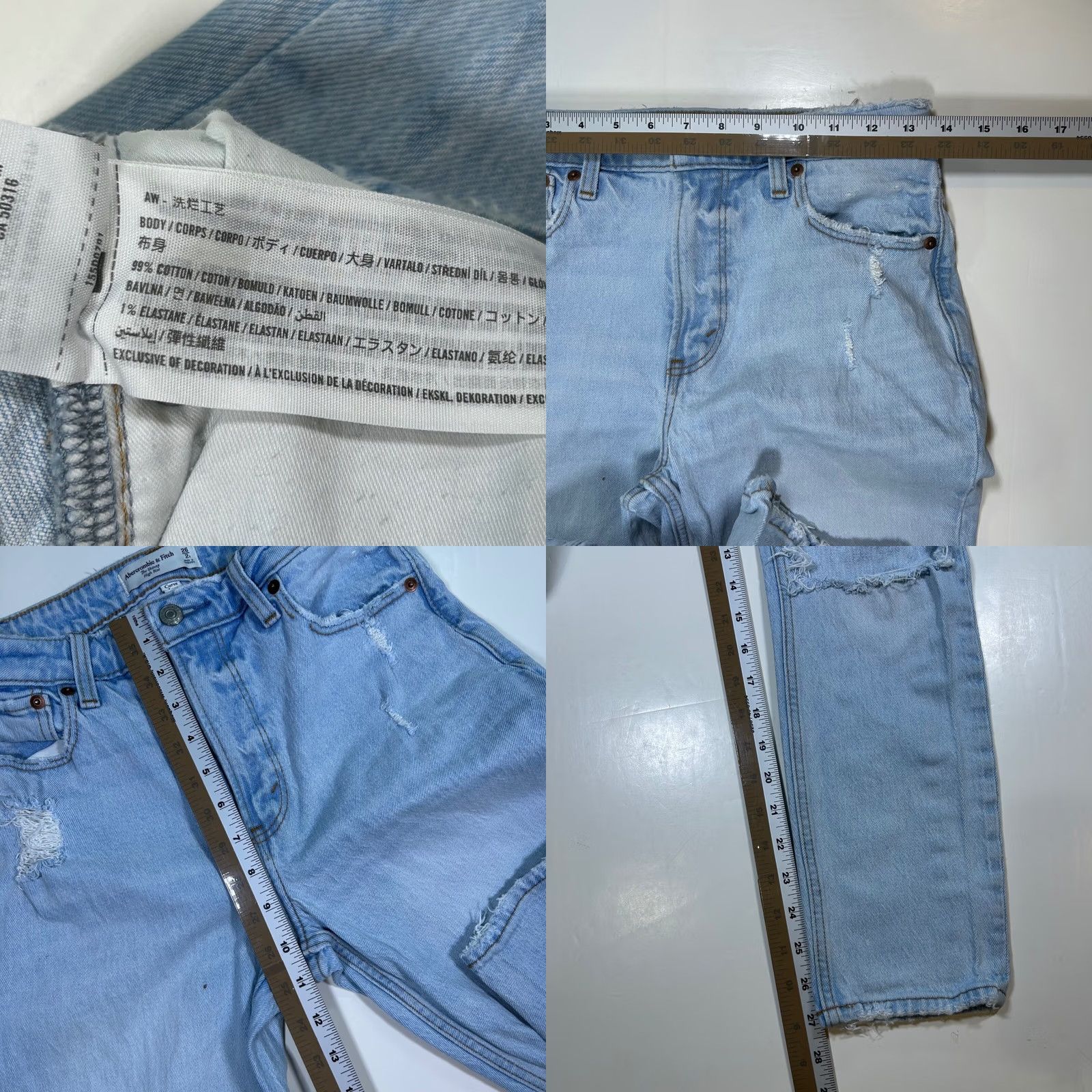Abercrombie & Fitch Abercrombie & Fitch Ripped High Rise Mom Jeans Distressed Denim Light Wash 26 - Preowned Condition Size 26" / US 2 / IT 38 - 8 Thumbnail