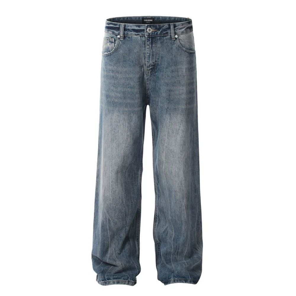 Men's oversize retro washed distressed wide-leg jeans