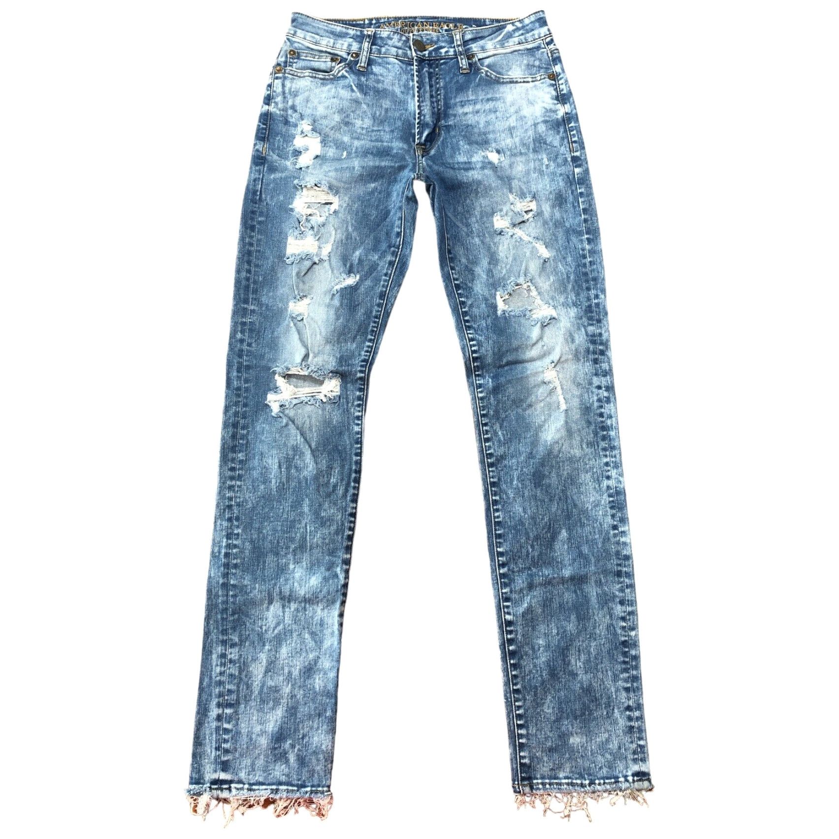 American Eagle Outfitters American Eagle Slim Flex Light Wash Distressed Jeans Mens 30x32 Frayed Hem Size US 30 / EU 46 - 2 Thumbnail