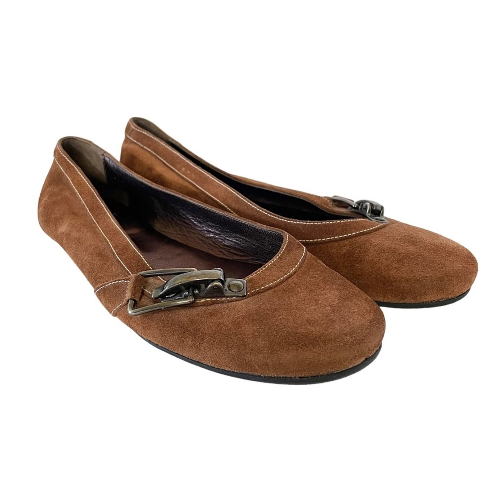 Barbara Bui BUI By Barbara Bui Brown Suede Buckle Accent Ballet Flats Size US 7.5 / IT 37.5 - 1 Thumbnail