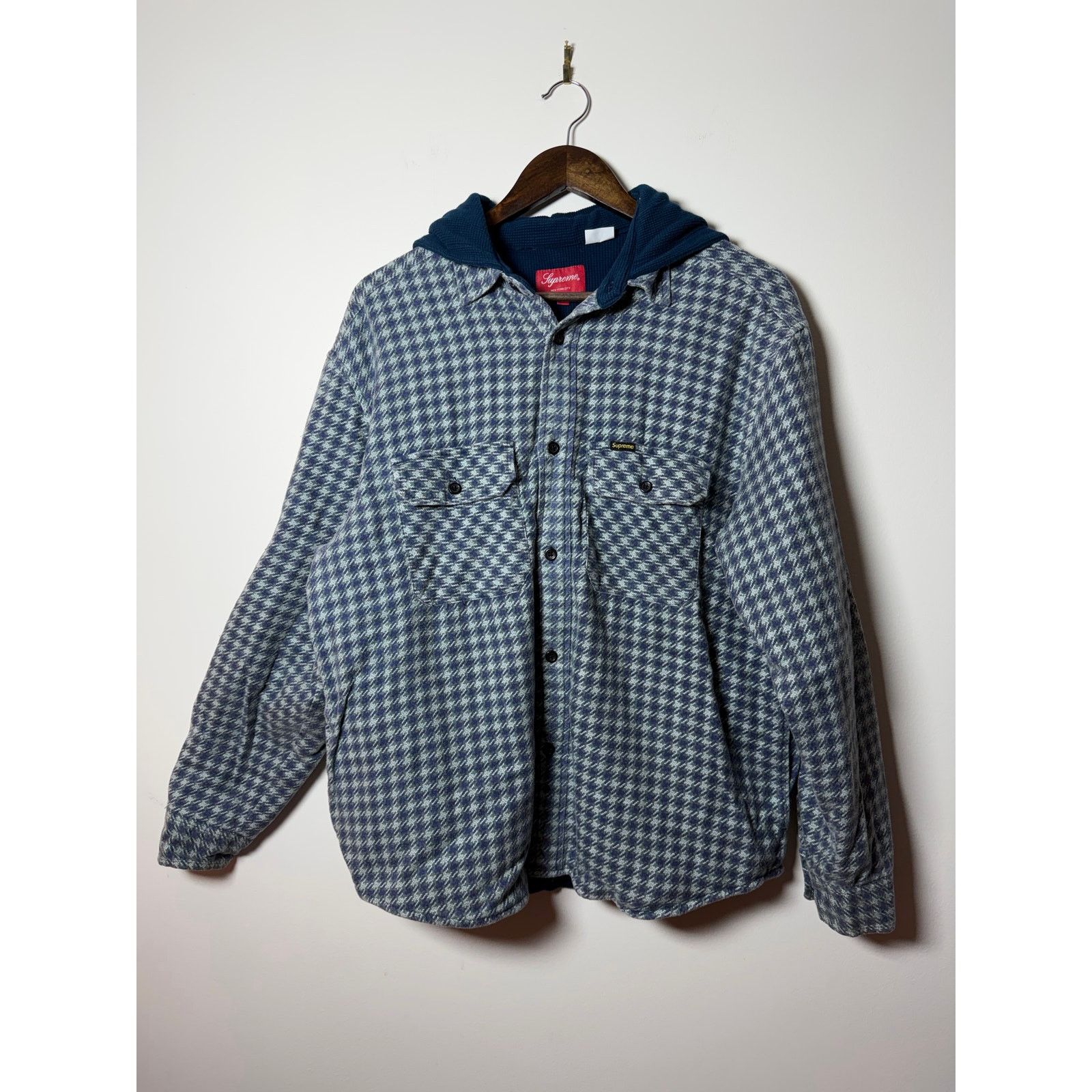 Supreme Supreme Houndstooth Flannel Hooded Shirt | Grailed