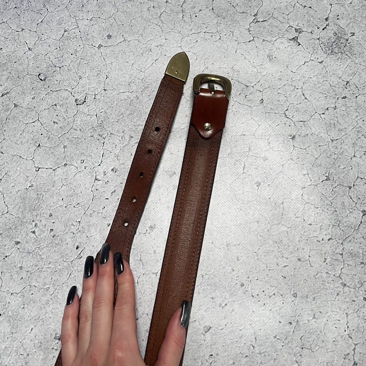 Designer × Japanese Brand × Vintage Brown Leather Belt Brass Hardware Italy Columbus Hype 00s Size ONE SIZE - 13 Thumbnail