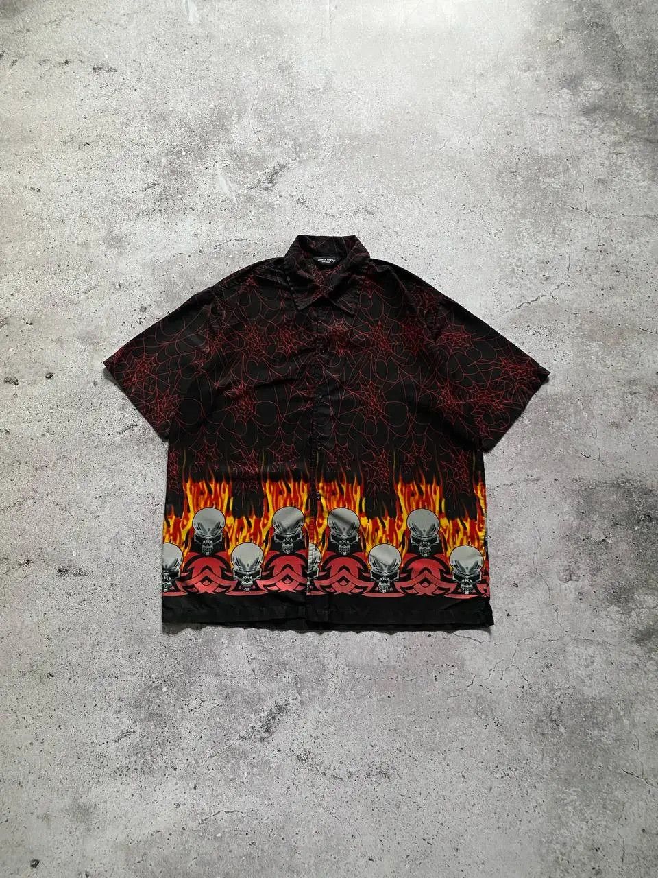 JNCO × Japanese Brand CRAZY Y2K VINTAGE FLAME SKULL BUTTON UP SHIRT LIKE JNCO Size US L / EU 52-54 / 3 - 1 Thumbnail