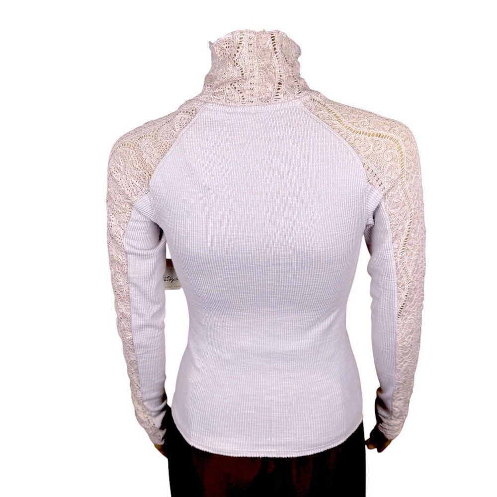 Free People NWT New Free People Freddie Lace Rib Turtleneck Mauve Lilac Size XS / US 0-2 / IT 36-38 - 4 Thumbnail