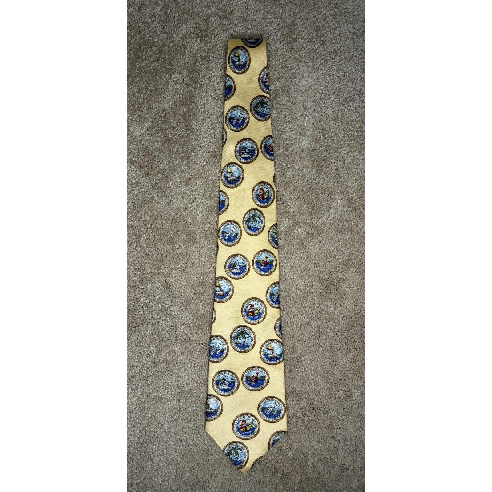 Chaps Ralph Lauren CHAPS Ralph Lauren Sailing Boat Print Neck Tie Cream Mens OS Size ONE SIZE - 4 Thumbnail