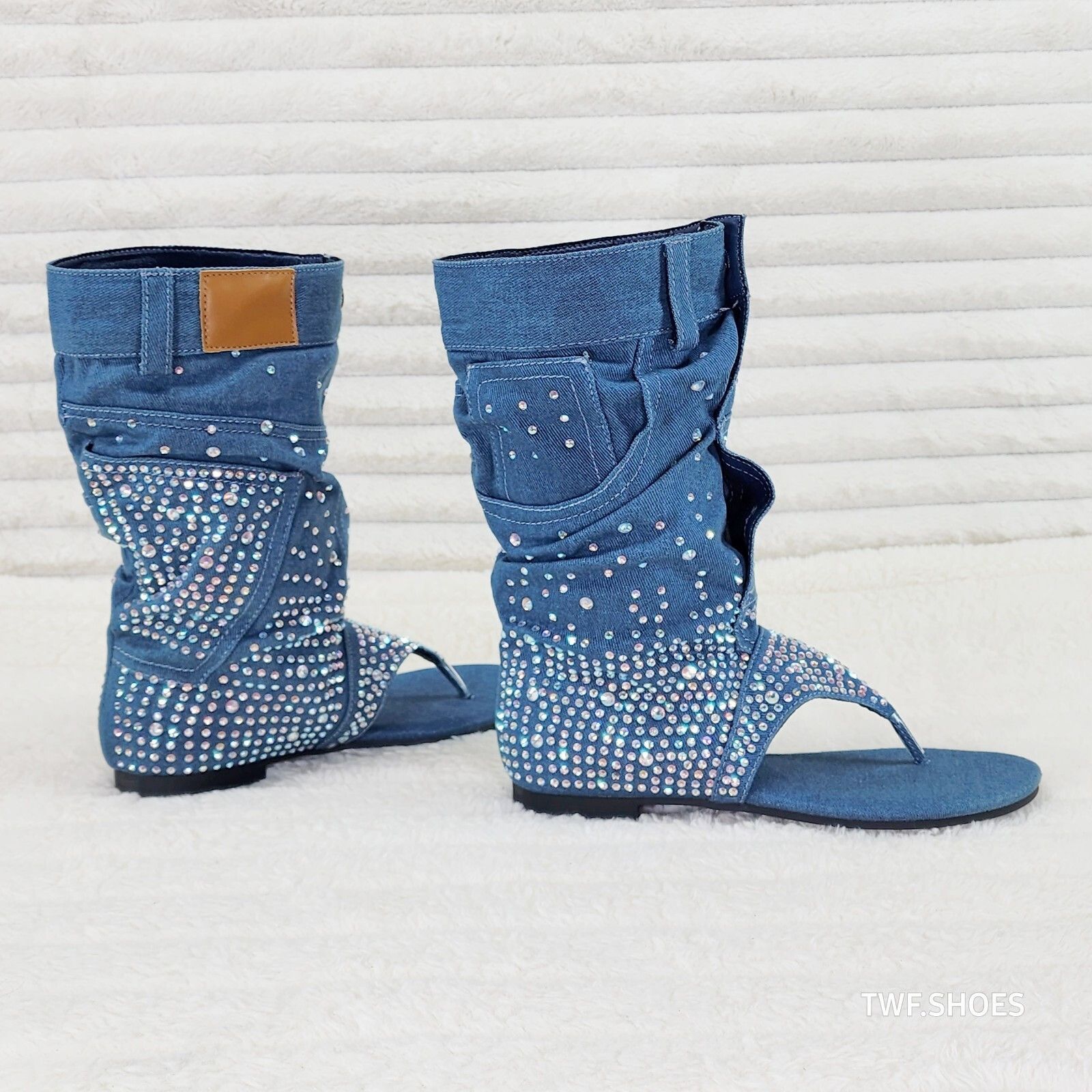 Other Perplex Denim & Rhinestones Sandal Slouch Boots Shooties (US Size US 6.5 / IT 36.5 - 4 Thumbnail
