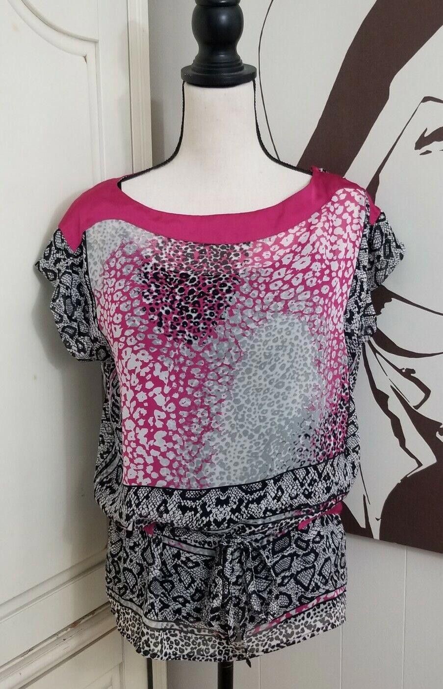 Designer Bisou Bisou Top Medium Semi Sheer Blouson Tie Waist pink Size M / US 6-8 / IT 42-44 - 1 Thumbnail