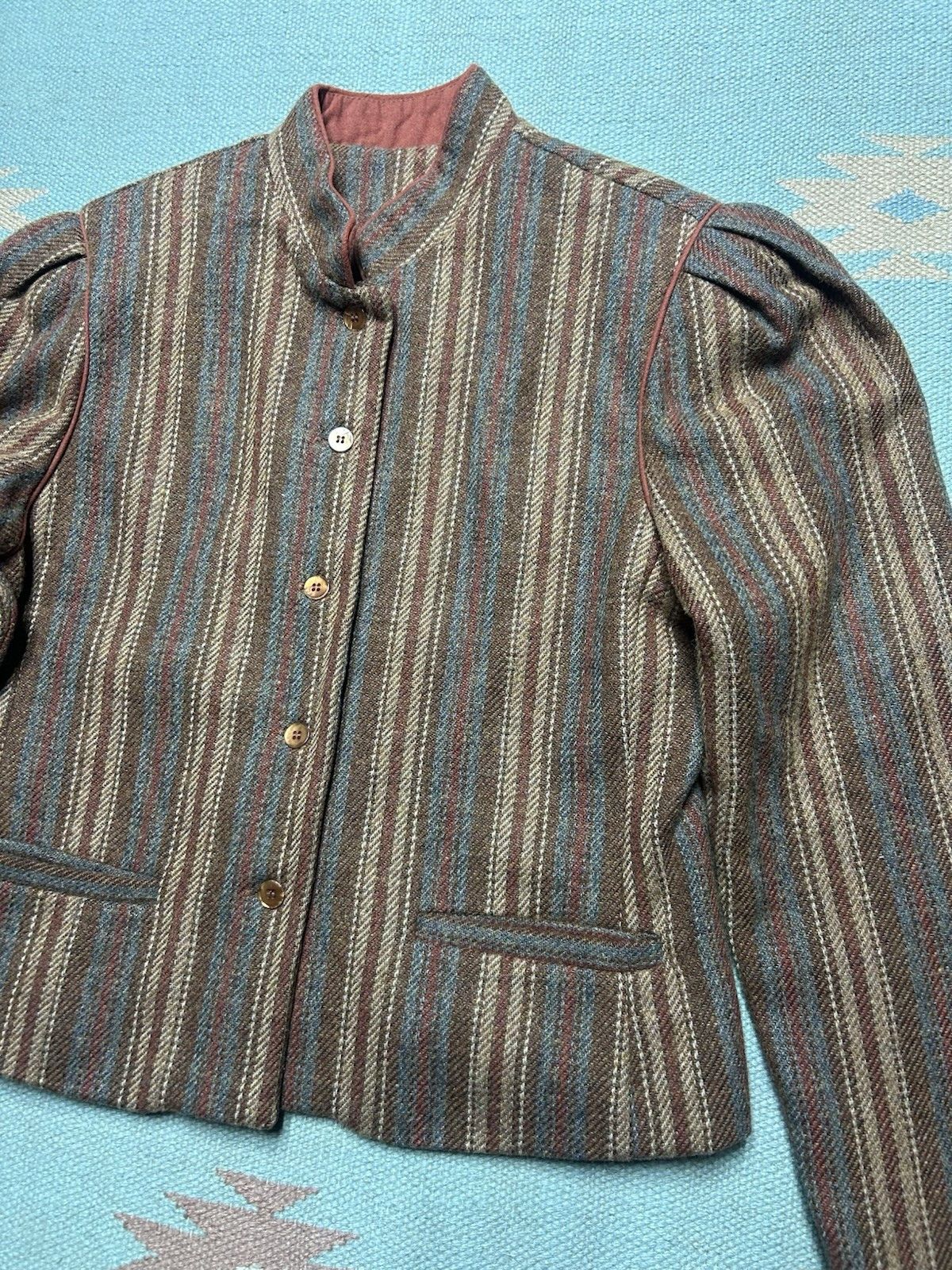 Vintage Vtg 80s wool blend women’s jacket cropped blazer striped 11 Size M / US 6-8 / IT 42-44 - 3 Thumbnail