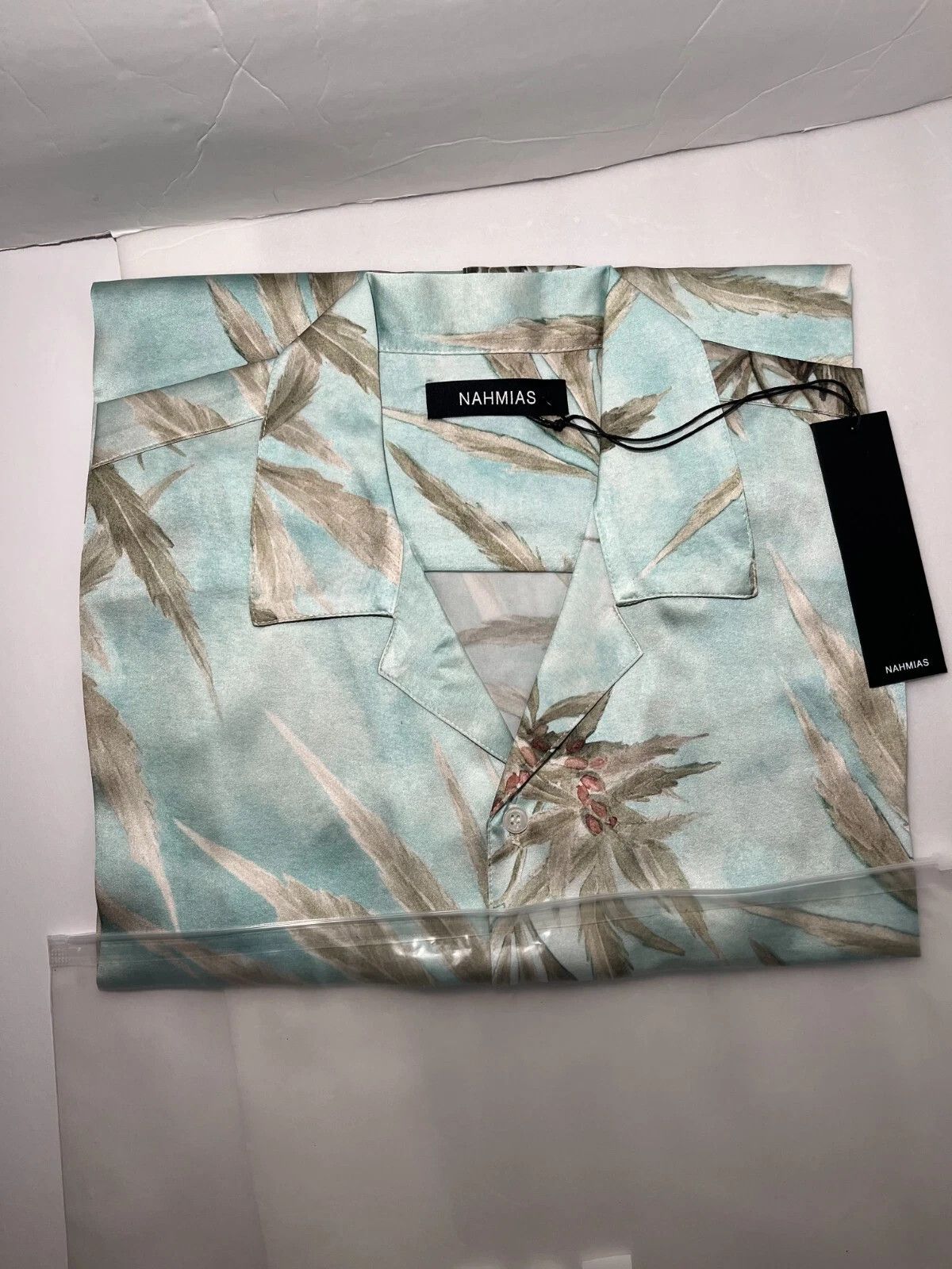 Nahmias Nahmias Men Hemp Leaves Silk Short Sleeve Button Down Shirt Size US M / EU 48-50 / 2 - 5 Thumbnail