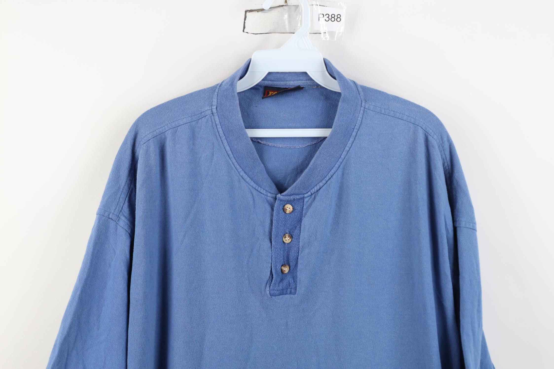 Vintage Vintage 90s Streetwear Baggy Fit Henley T-Shirt Blue Cotton Size US XL / EU 56 / 4 - 2 Thumbnail