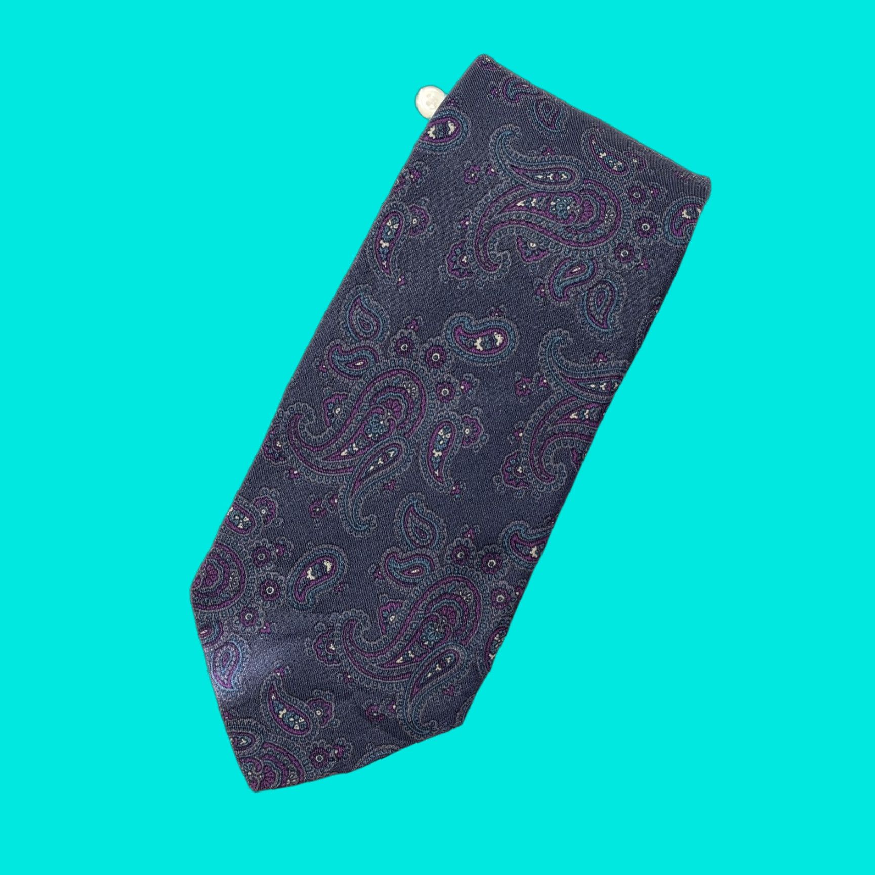 Robert Talbott Robert Talbott Necktie Mens Blue Paisley Hand Printed Designer Classic Silk USA Tie Size ONE SIZE - 1 Thumbnail