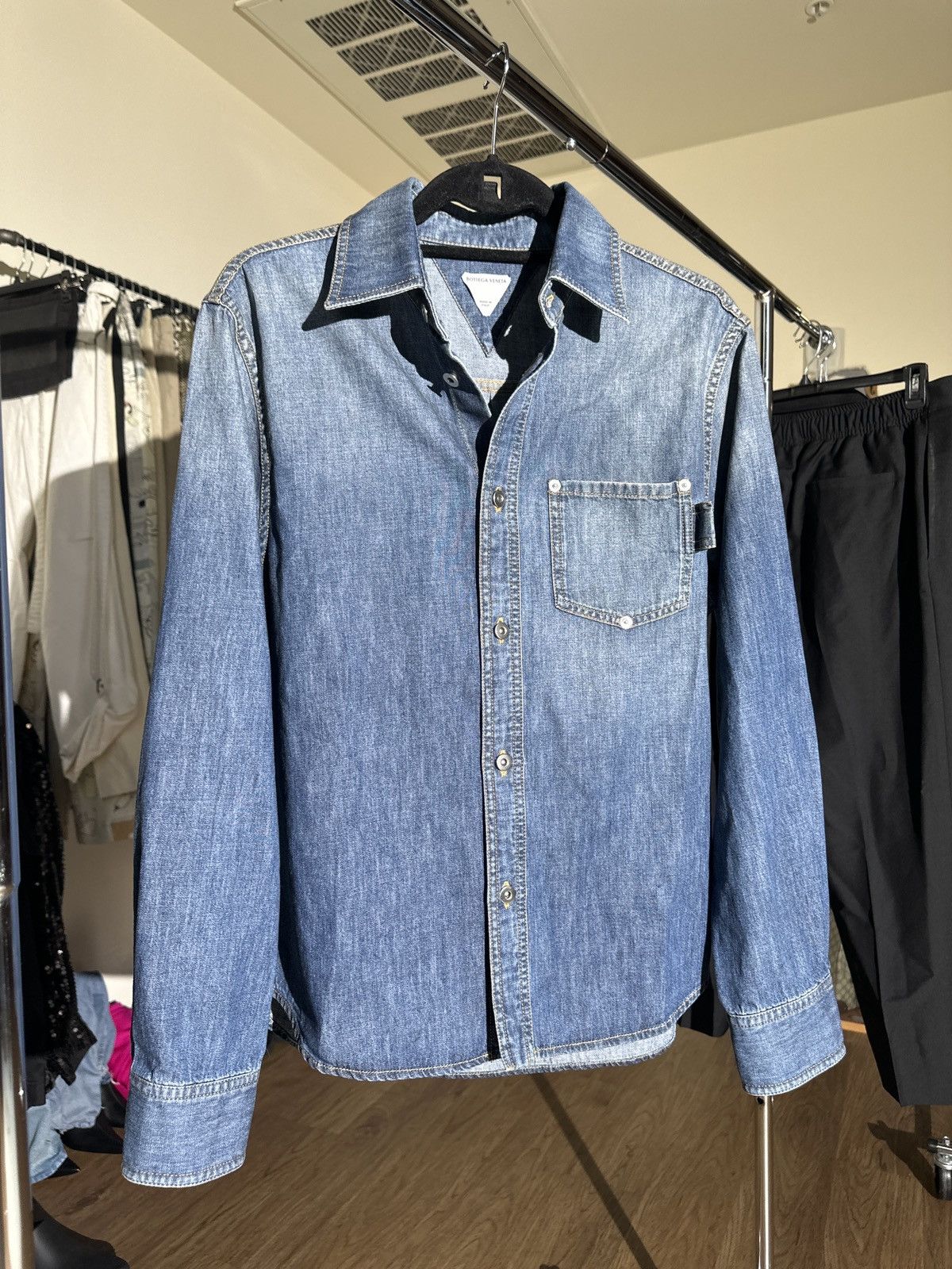 Pre-owned Bottega Veneta Denim Carpenter Button Shirt In Blue