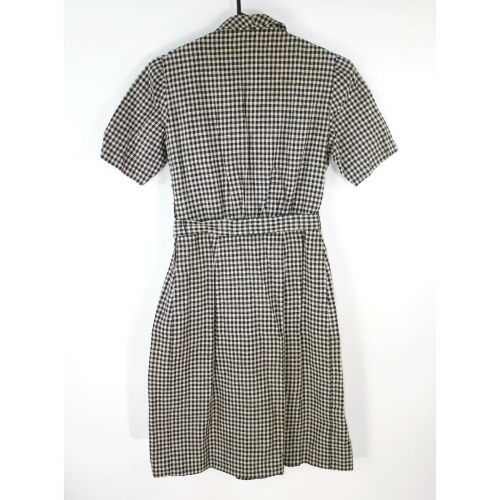 Vintage VTG Shawl Collared Pocket Dress Women's Size M Front Short Sleeves Plaid Black Size 32" / US 10 / IT 46 - 2 Thumbnail