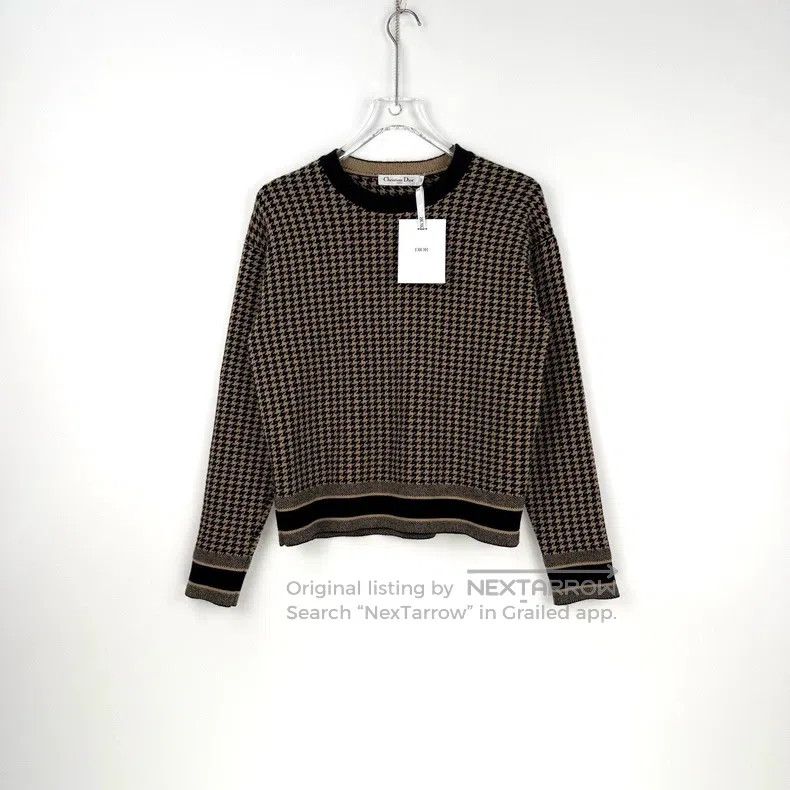 Dior Dior Brown checkered letter trim cashmere knitted sweater Size XXS / US 00 / IT 34 - 3 Thumbnail