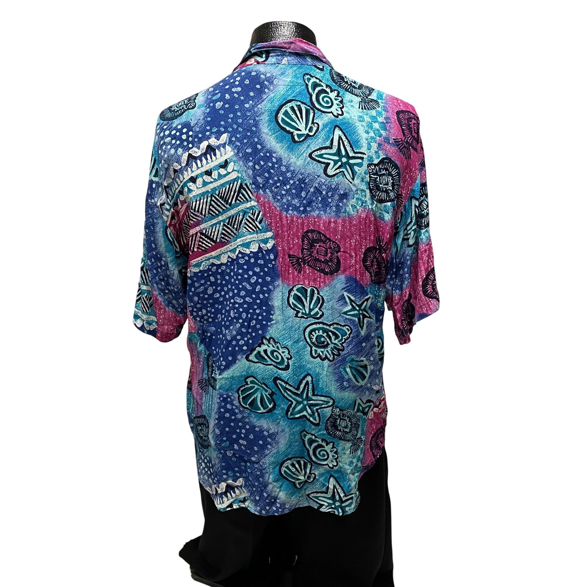 Other Vtg Cafe Blue SEASHELL Ocean Tropical Hawaiian Shirt Size US M / EU 48-50 / 2 - 3 Thumbnail