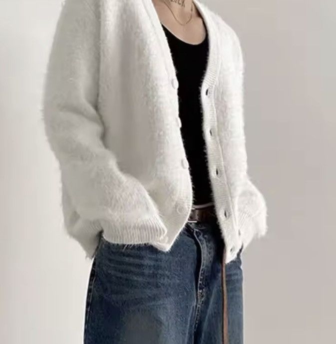 Japanese Brand Hirasawa x natsu White Knit Cardigan Sweater Size US XXL / EU 58 / 5 - 5 Thumbnail
