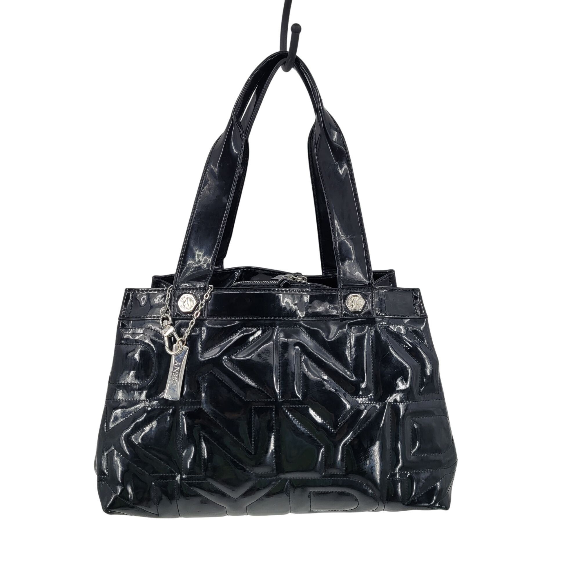 Bebe Vtg 90s Y2K Black Patent Leather Logo Quilted Shoulder Tote Size ONE SIZE - 14 Thumbnail