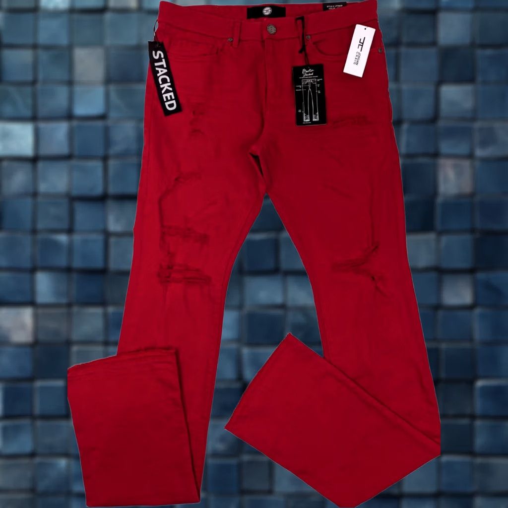 JORDAN CRAIG Martin Punk Skinny Stacked Jeans – Men 36 x 43, Red Denim Distressed | 5-Pocket Design | Regular Fit | Inseam 43 in | NWT | 196539174821