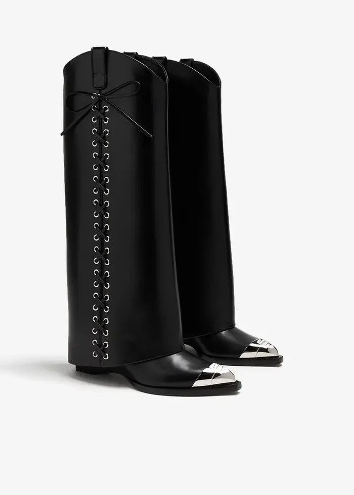 Givenchy o1n1vont0226 Shark Lock Cowboy Boots in Black Size US 6 / IT 36 - 4 Thumbnail