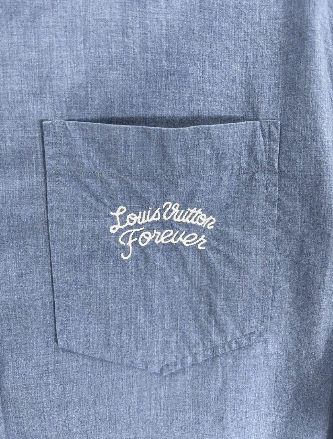 Louis Vuitton Louis Vuitton Men's Button Up Shirt Blue "LV Forever' Size US M / EU 48-50 / 2 - 2 Thumbnail