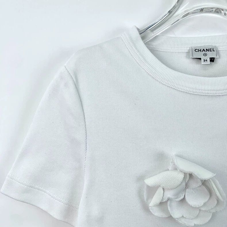 Chanel Chanel White Camellia Cotton TShirt -2505 Size US XXS / EU 40 - 3 Thumbnail