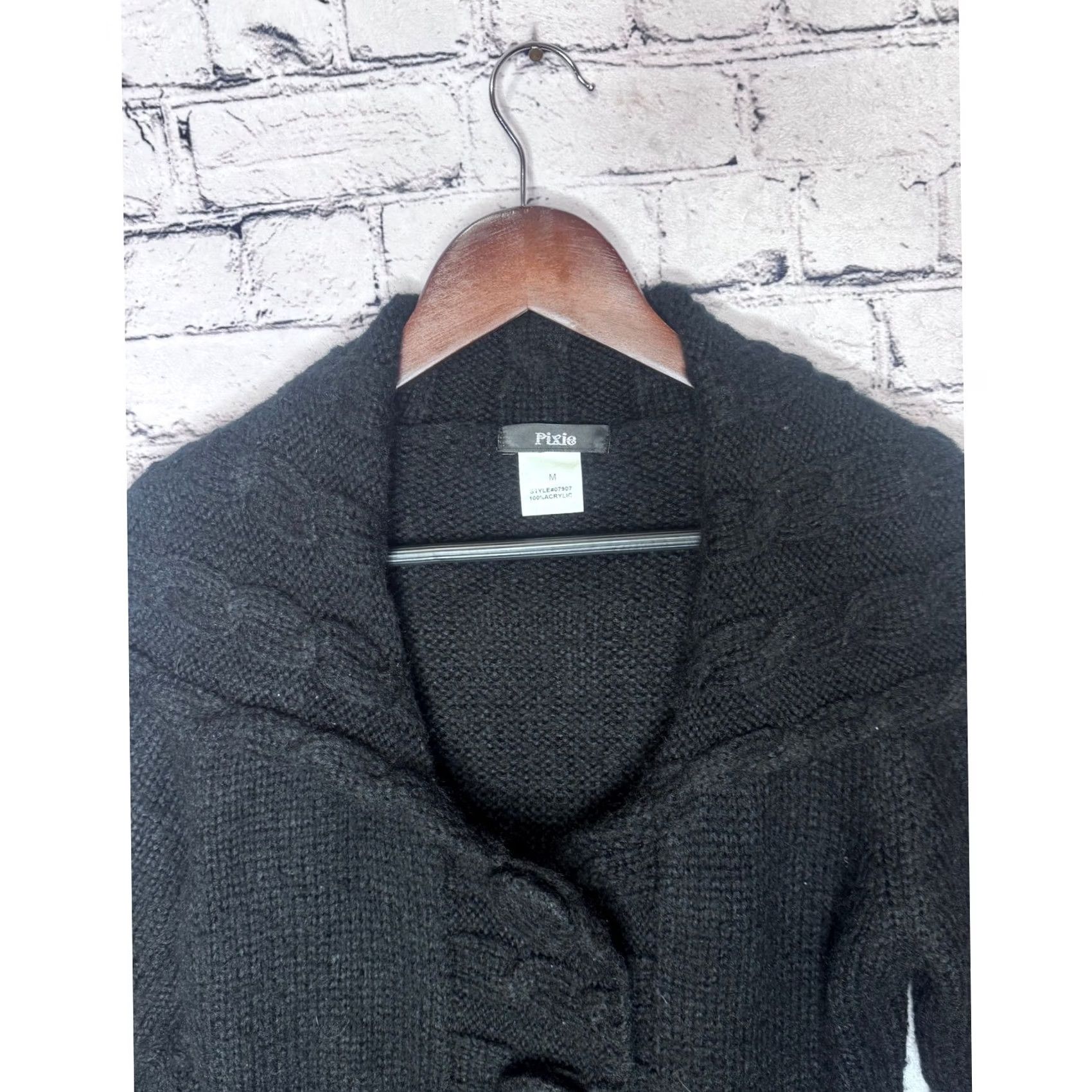Vintage Pixie Black Knit Cardigan Sweater Jacket Women M Balloon Sleeve Button Front Size M / US 6-8 / IT 42-44 - 2 Thumbnail