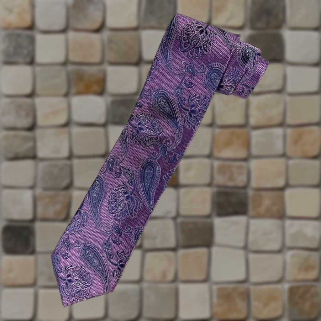 Canali Canali Men’s Silk Tie Woven Paisley Purple Made in Italy Long 64.25" Wide 3.5" Luxury Designer Necktie Mens Size ONE SIZE - 1 Thumbnail