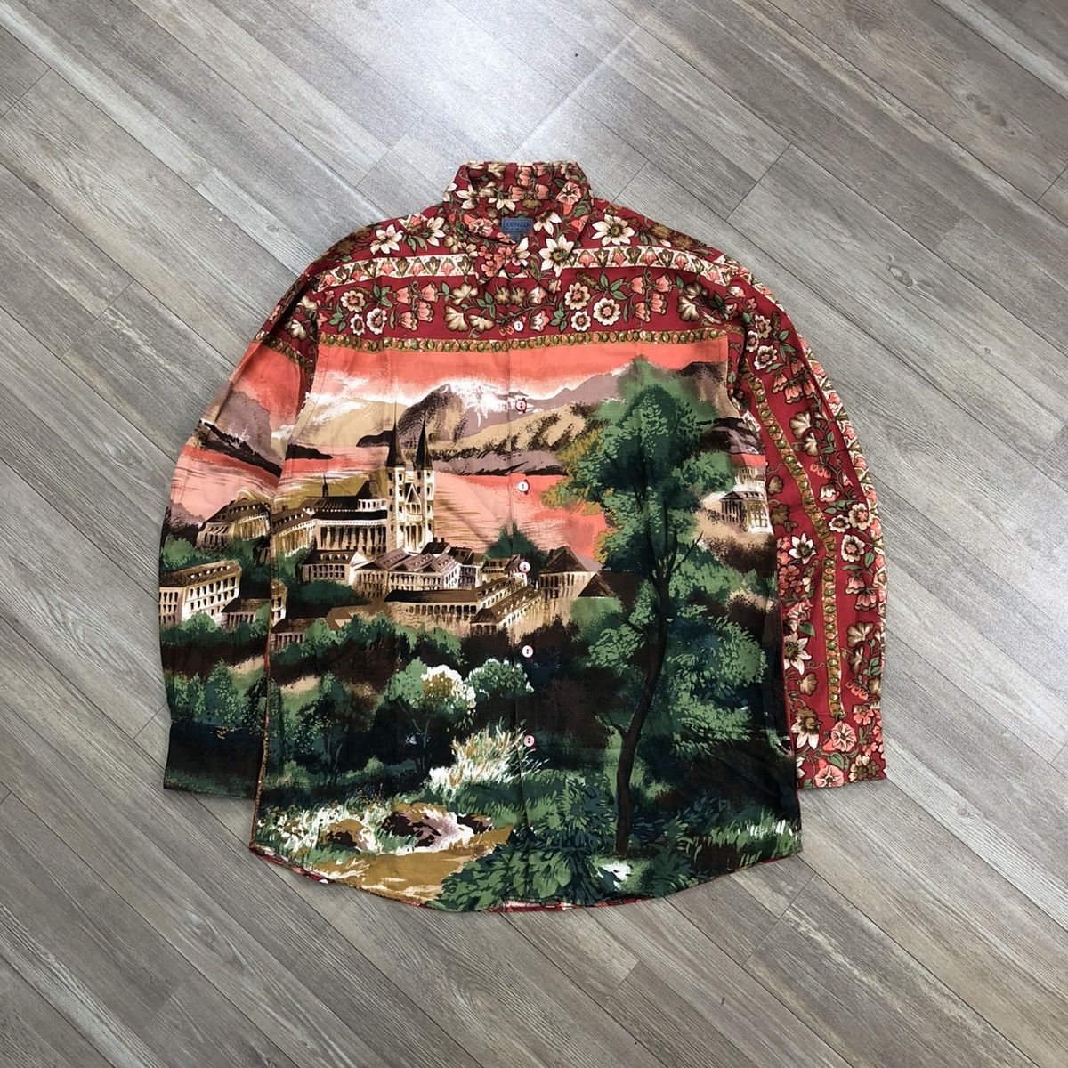 Kenzo × Vintage 1990s Kenzo Paris Seaside Village View Floral 3D Print Shirt Size US L / EU 52-54 / 3 - 1 Thumbnail