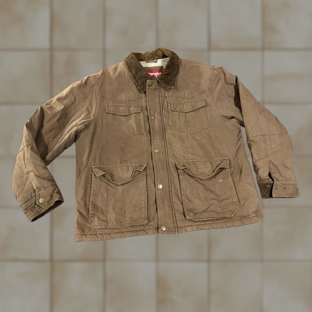 Wrangler VINTAGE Wrangler Jacket Mens XL Brown Canvas Sherpa Lined Snap Front Workwear Barn Size US XL / EU 56 / 4 - 1 Thumbnail