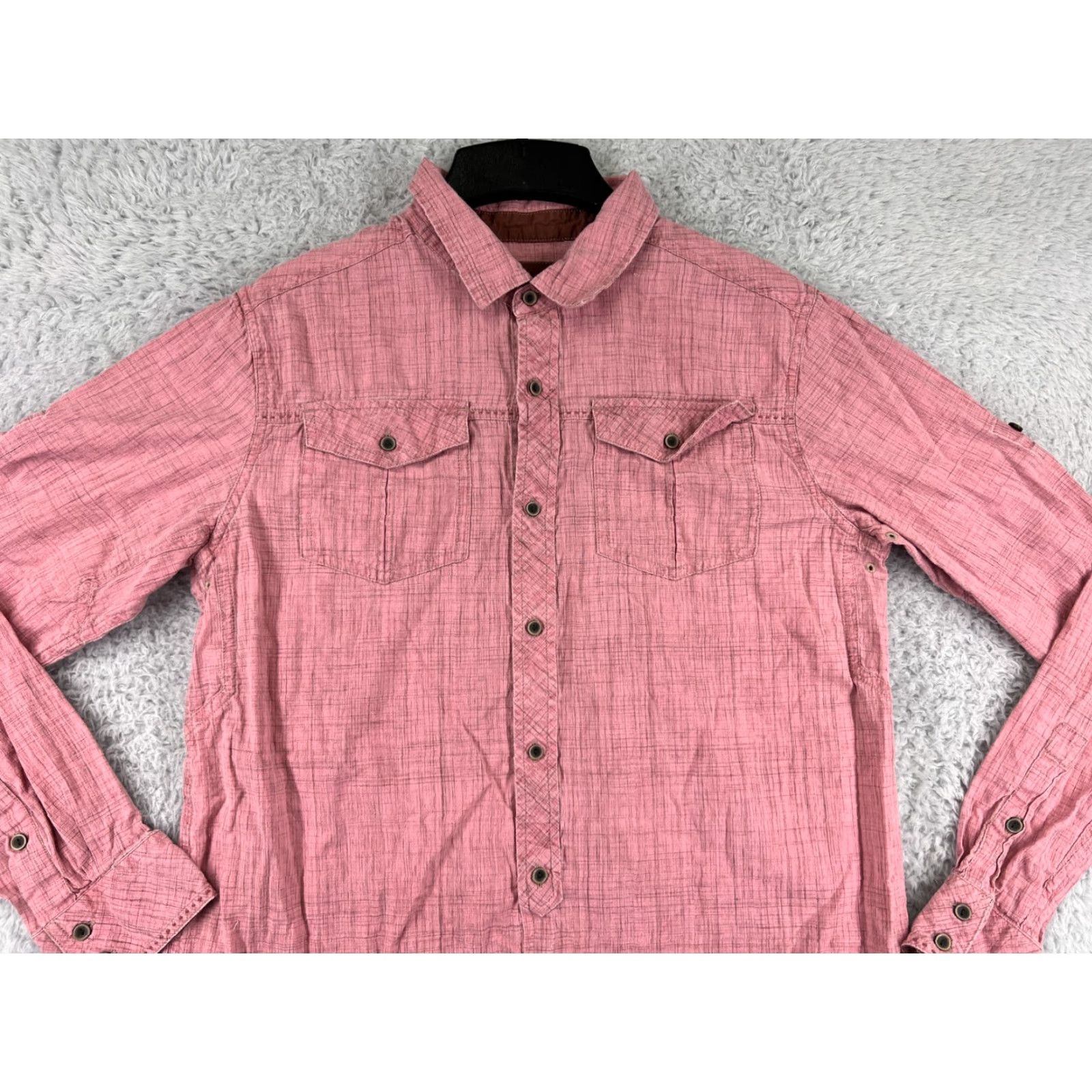 Prana prAna Mens Button-Up Shirt Medium Pink Long Sleeve With Pockets Crosshatch Pattern Size US M / EU 48-50 / 2 - 4 Thumbnail