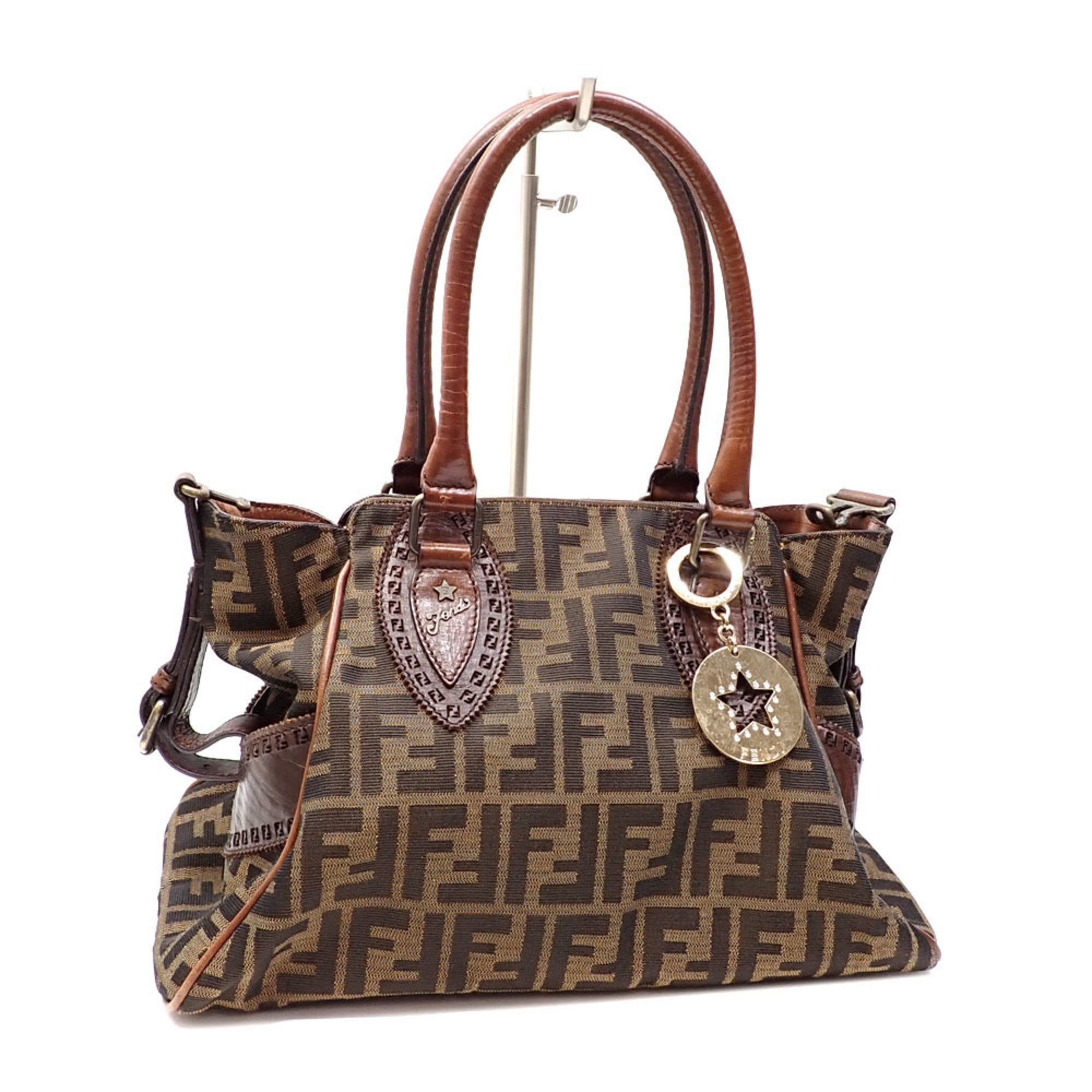 image of Fendi Handbag Zucca Etnico Women's Brown Canvas Leather 8Bn157 A6047046
