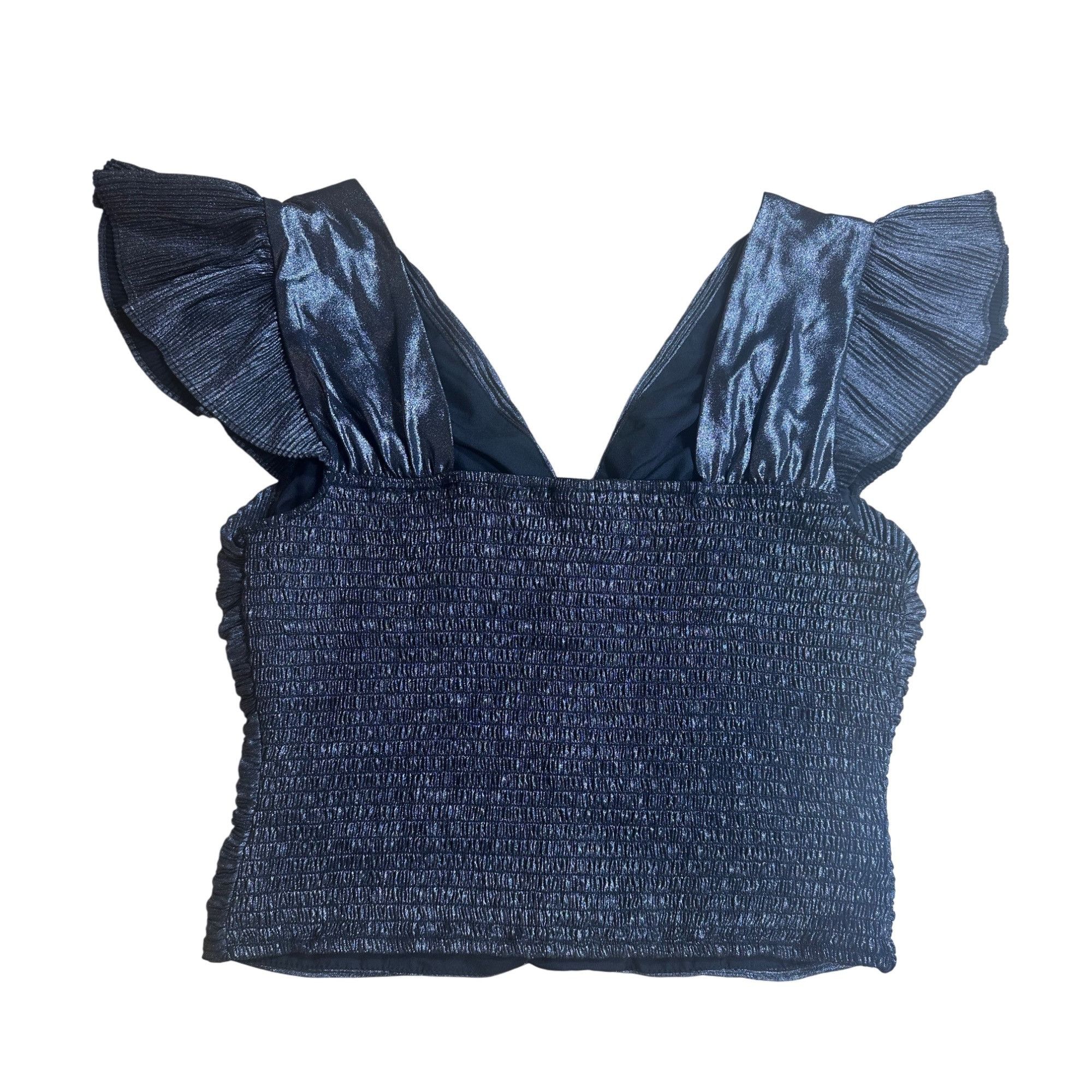 Express Express Metallic Pleated Flutter Sleeve Cropped Top Size M Size M / US 6-8 / IT 42-44 - 4 Thumbnail