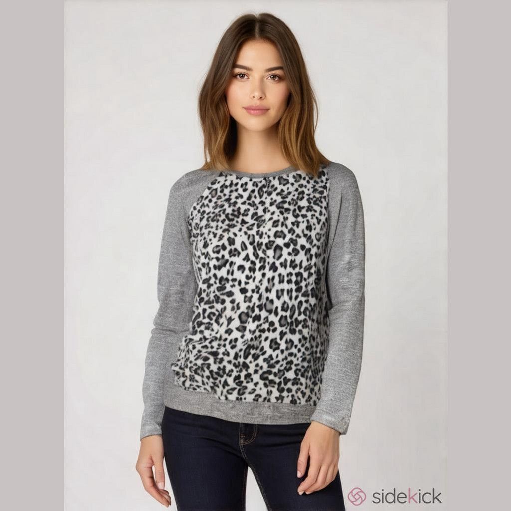 Other Kut From The Kloth Gray Cheetah Print Long Sleeve Top Sz. XL Size XL / US 12-14 / IT 48-50 - 1 Thumbnail