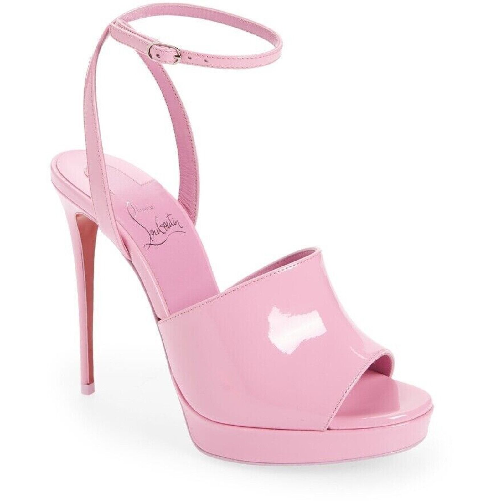 Christian Louboutin Miradona 120 Pink Patent Ankle Strap Sandal Heel Pump 39 Size US 9 / IT 39 - 1 Thumbnail