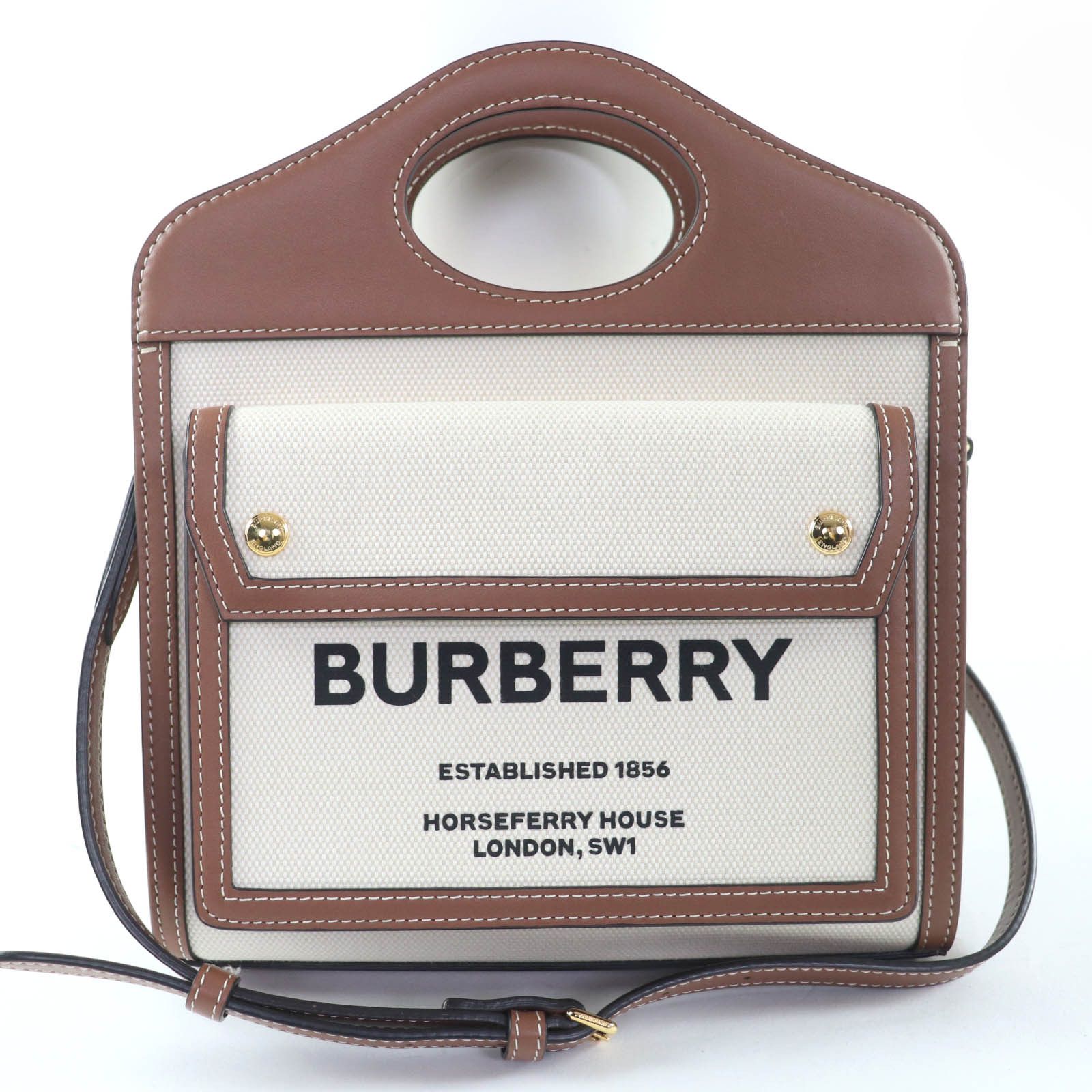 Burberry Burberry Pocket Cotton Canvas Leather 2way Shoulder Bag Canvas Shoulder Bag DUTY FREE for USA