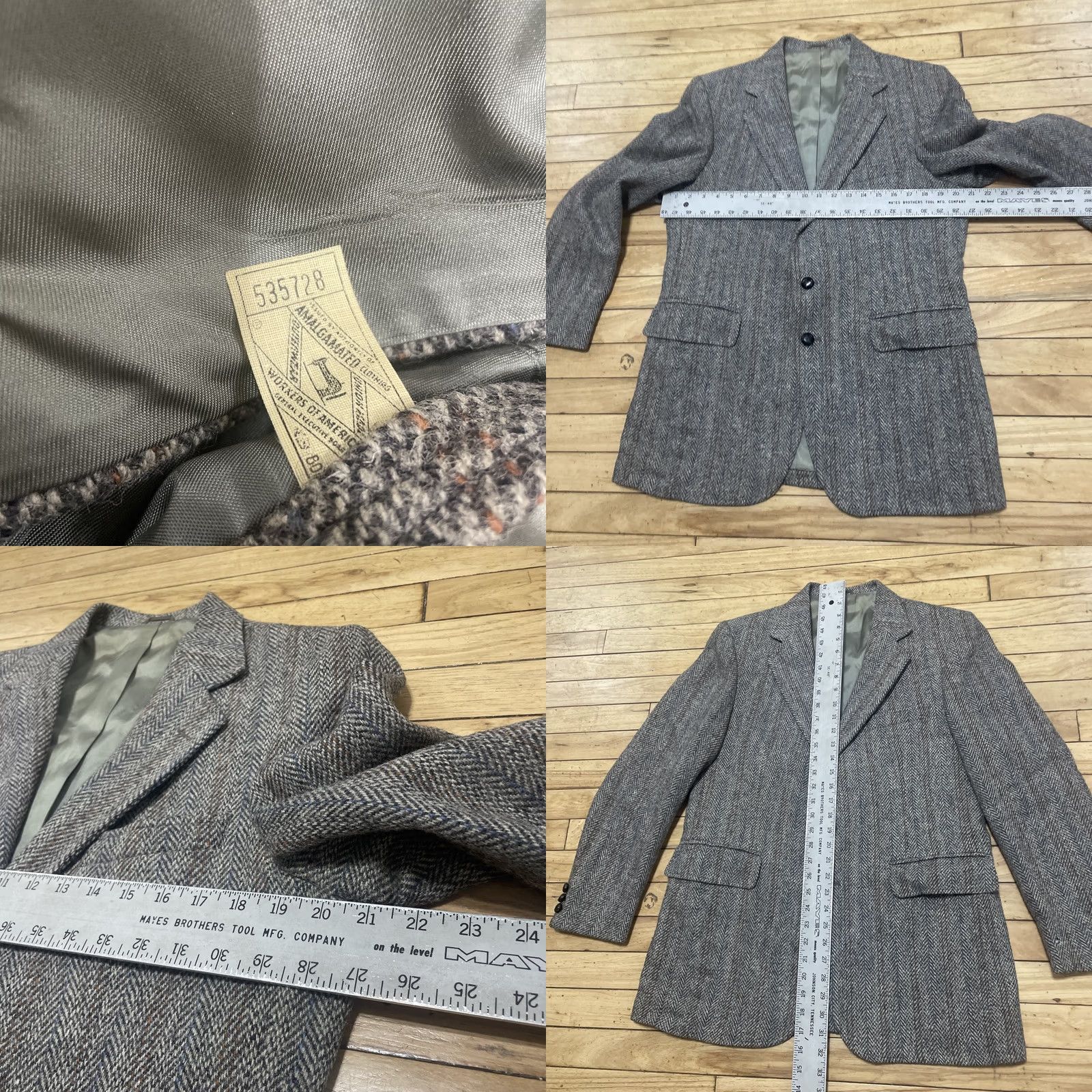 Harris Tweed VINTAGE Harris Tweed Sport Coat Men 40 Gray Herringbone Wool 2 Piece Single-Breasted Notch Lapel 1960s USA Brown/Blue/Orange Stripe Mens Size US XXS / EU 40 - 8 Thumbnail